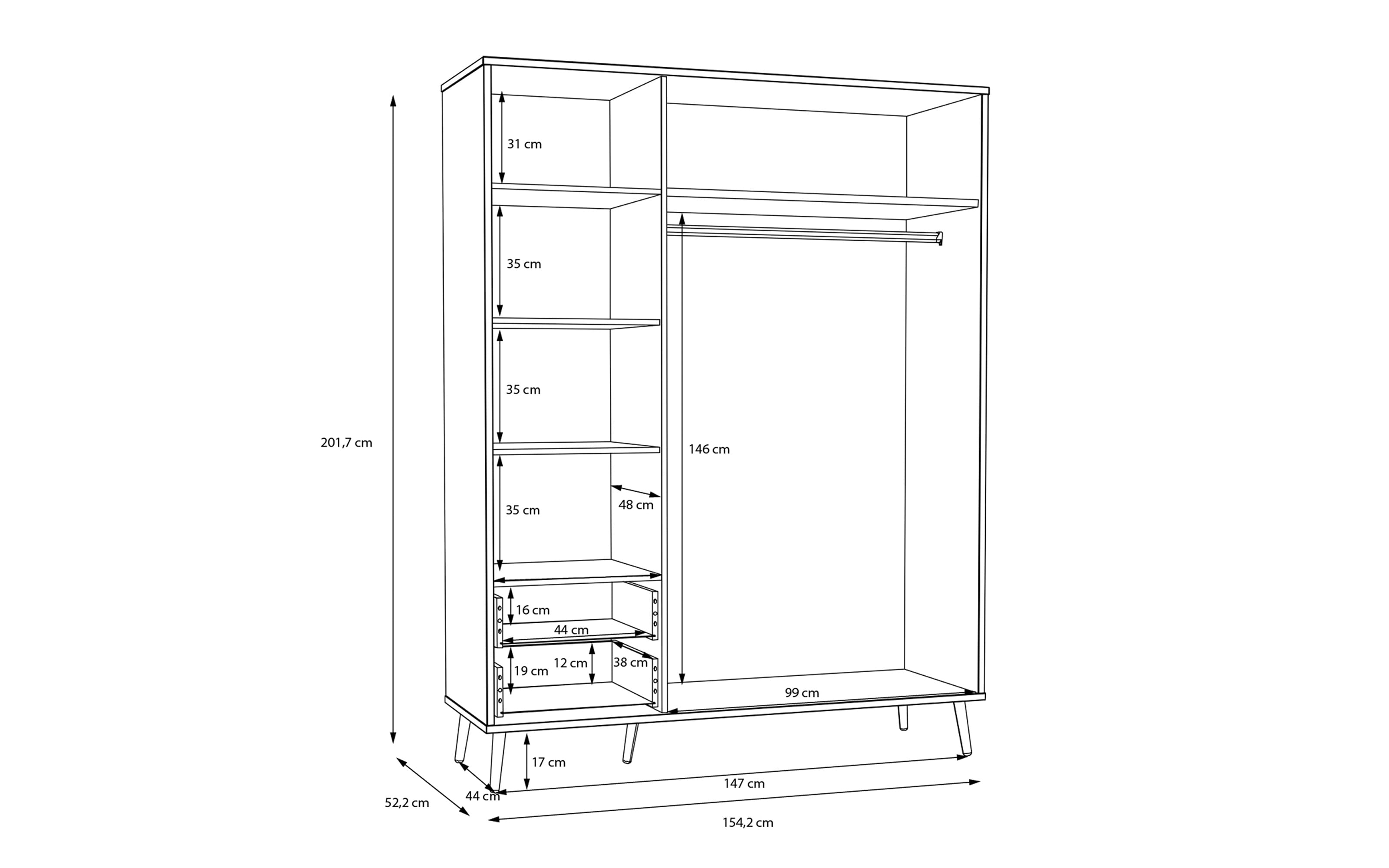 Kleiderschrank Harllson EasyKlix, weiß, 154,2 cm