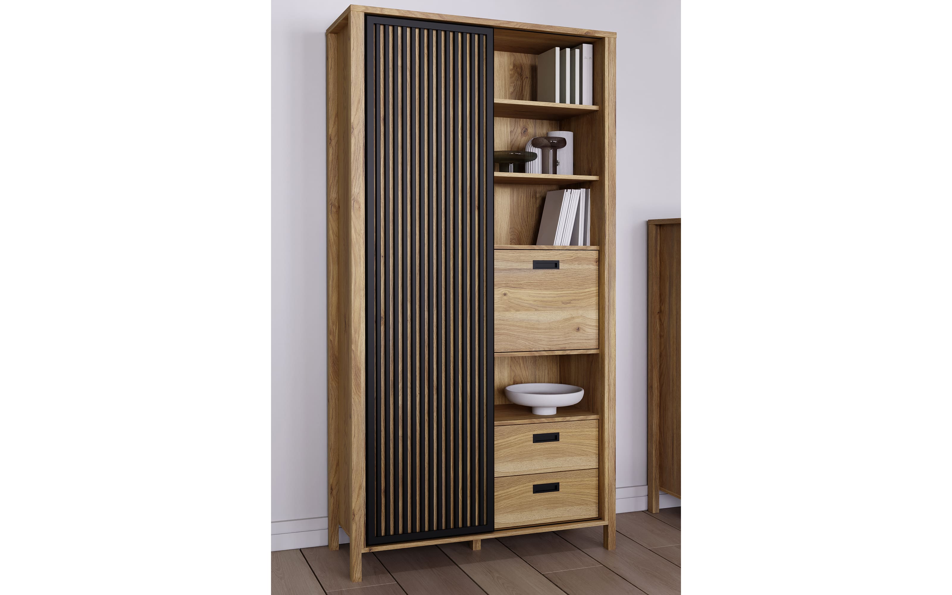 Hochschrank Jytana, Mauvelle Eiche-Nachbildung/schwarz