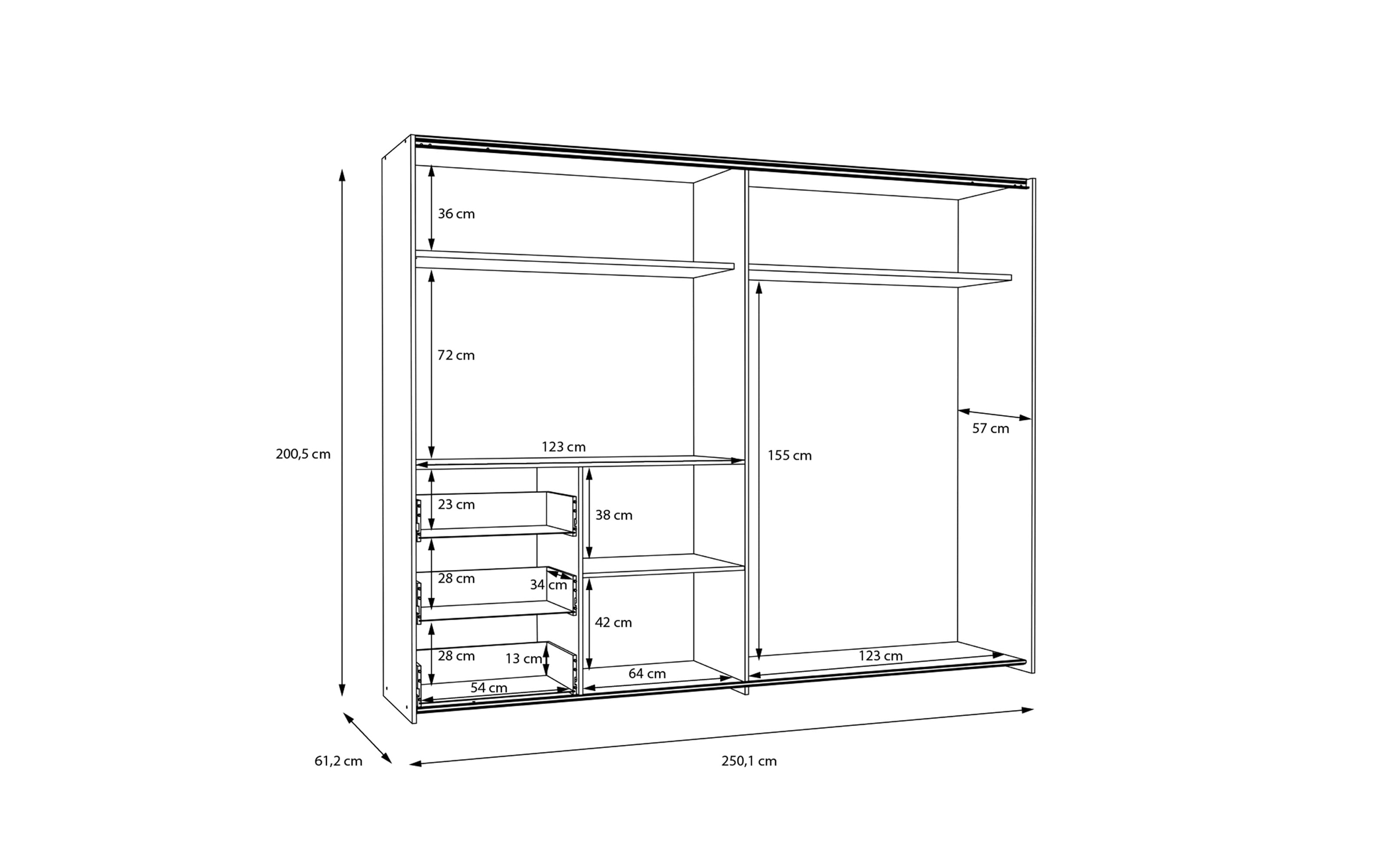 Kleiderschrank Winn2, weiß, 249 x 200,5 cm