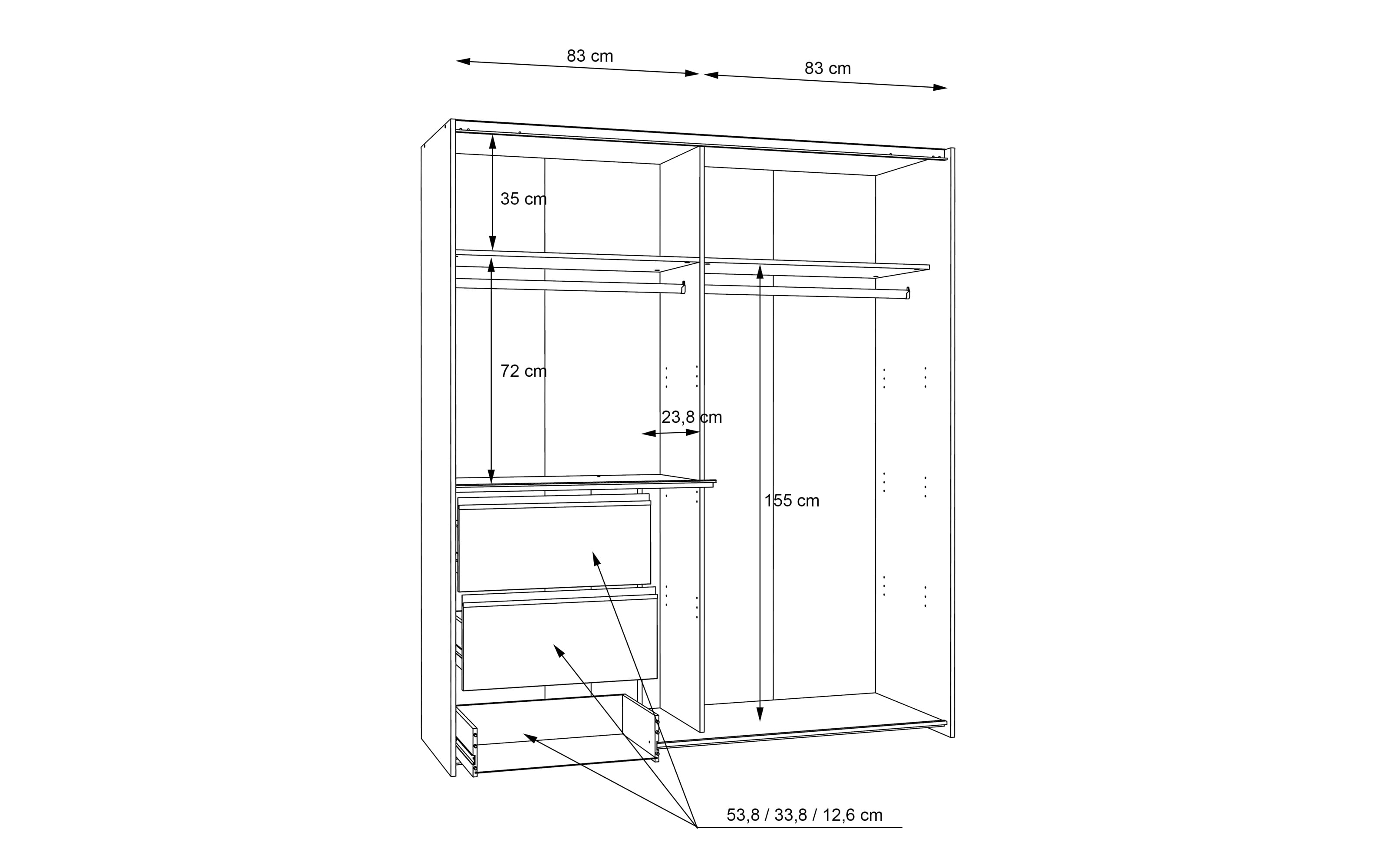 Kleiderschrank Winn2, weiß, 170,3 x 200,5 cm