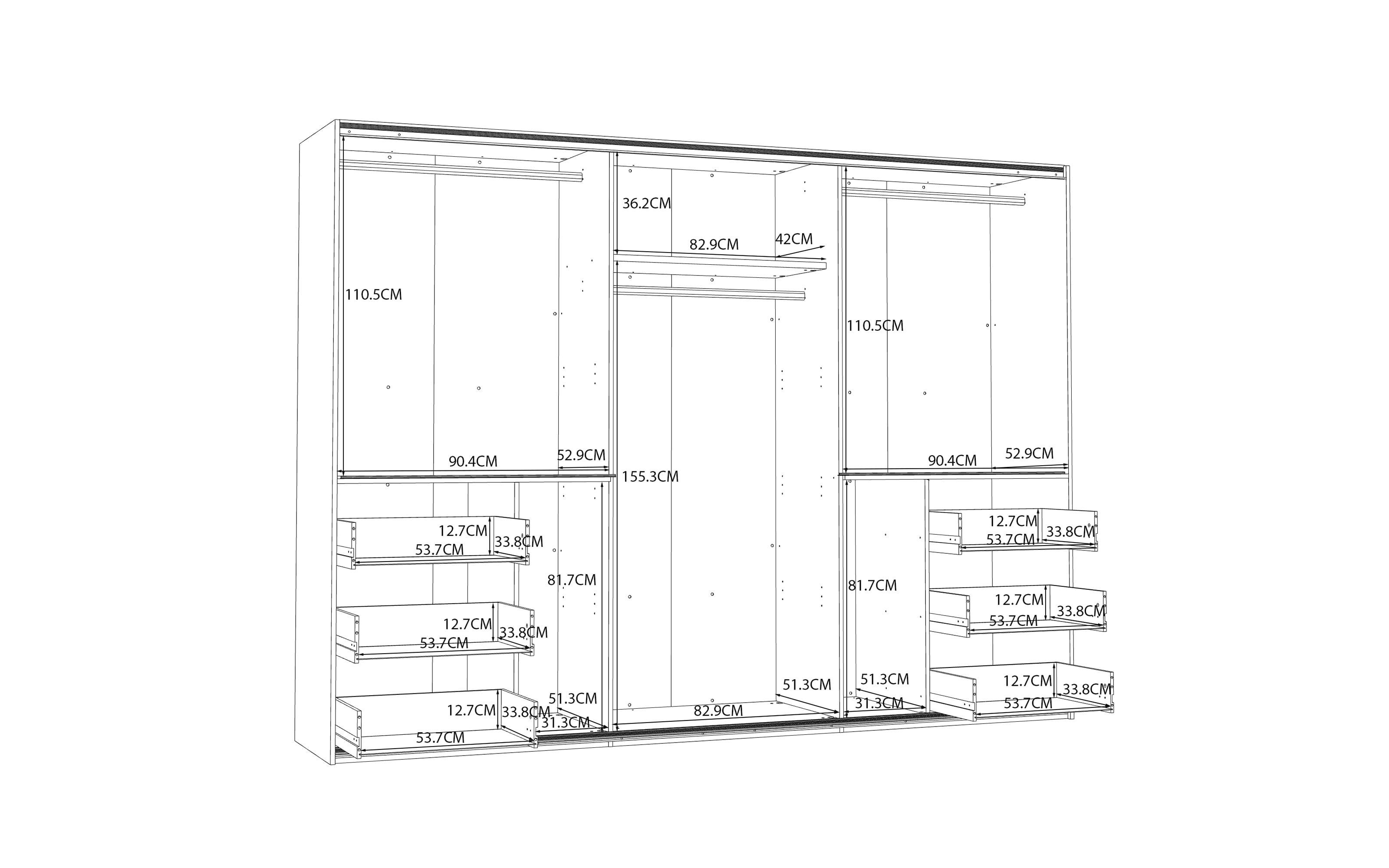 Kleiderschrank Winn2, weiß, 269,7 x 200,5 cm