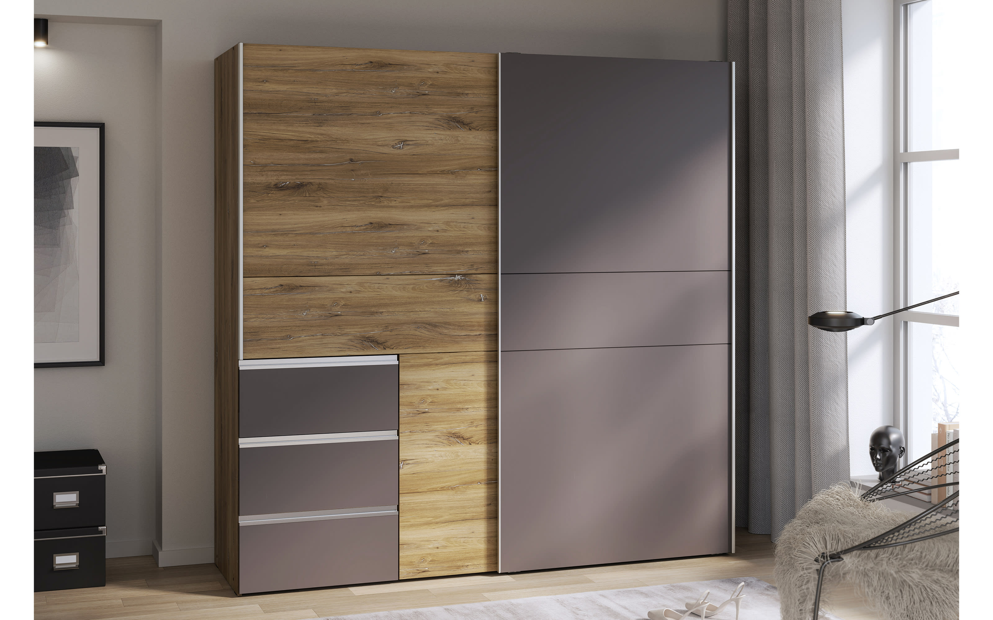 Kleiderschrank Winn2, Flagstaff Eiche-Nachbildung/grau, 170,3 x 200,5 cm