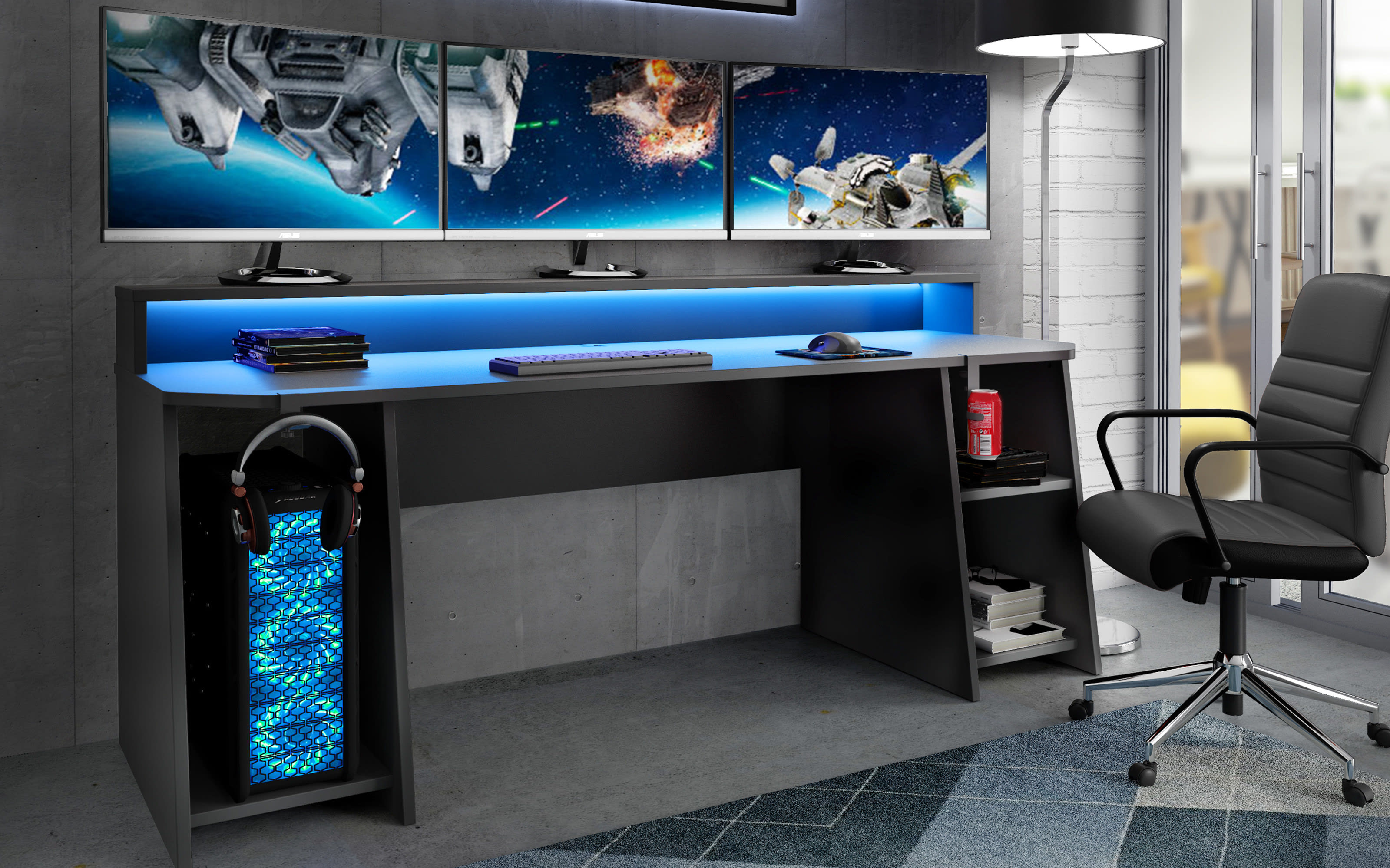 Gaming-Schreibtisch Tezaur, schwarz, 200 cm