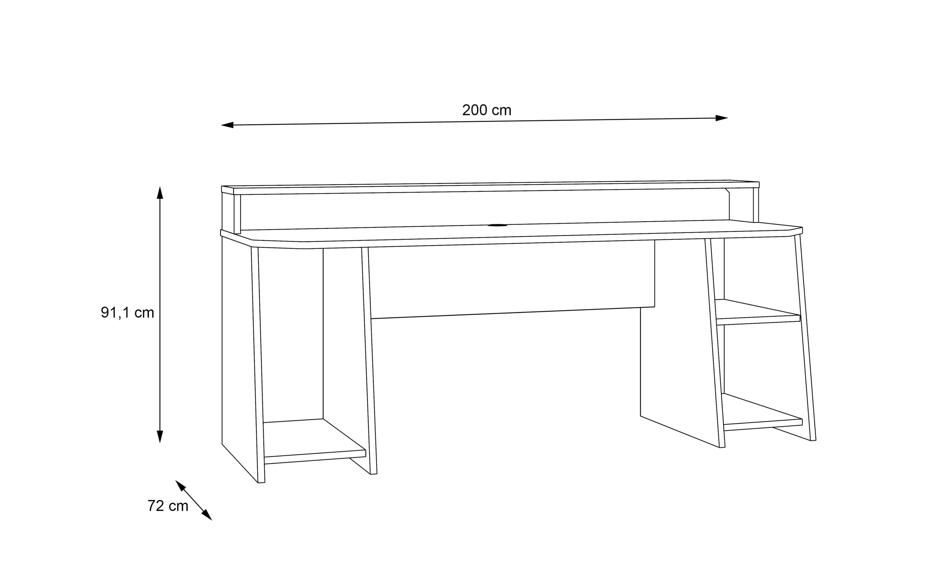 Gaming-Schreibtisch Tezaur, schwarz, 200 cm