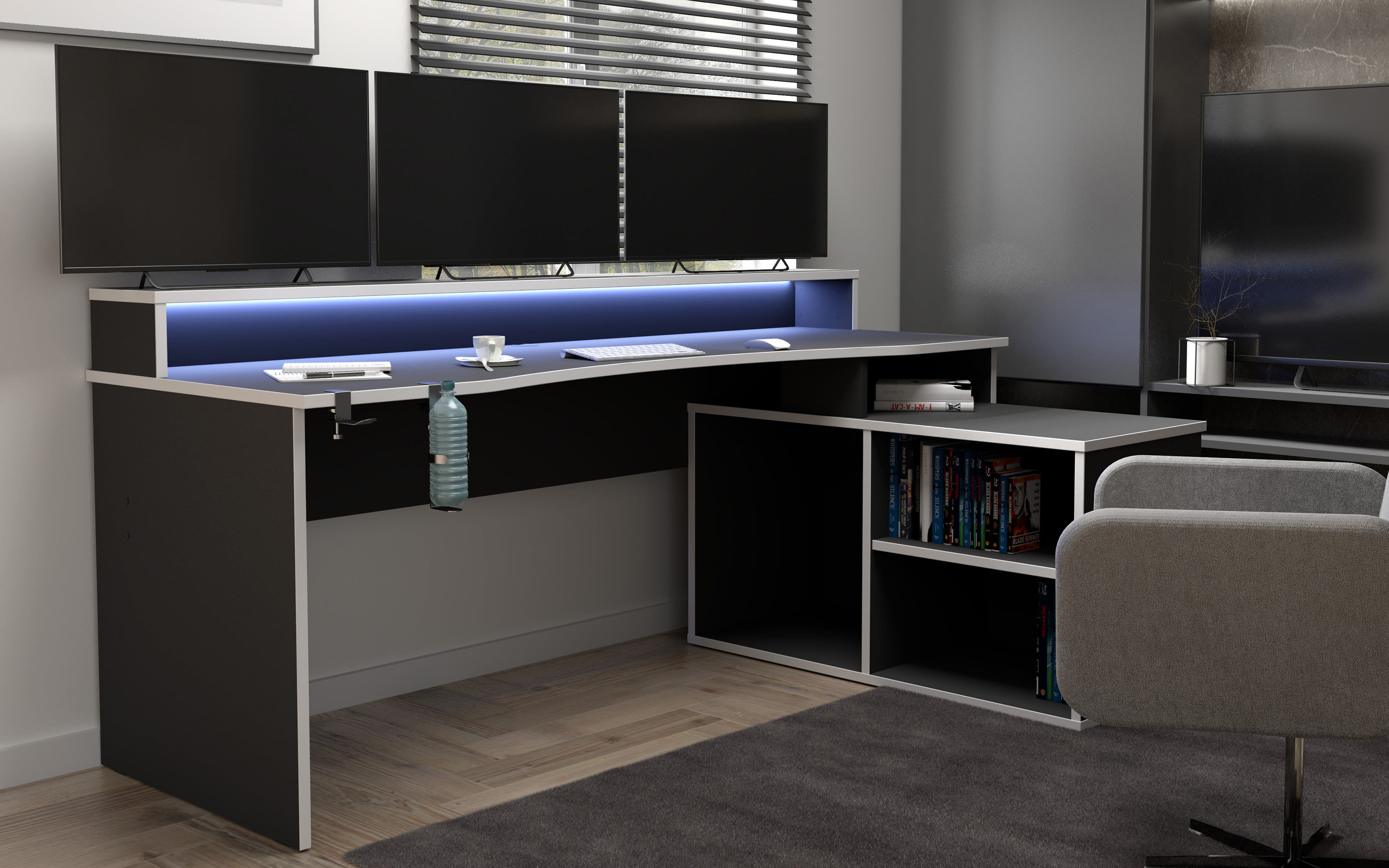 Eck-Gaming-Schreibtisch Tezaur, schwarz/weiß