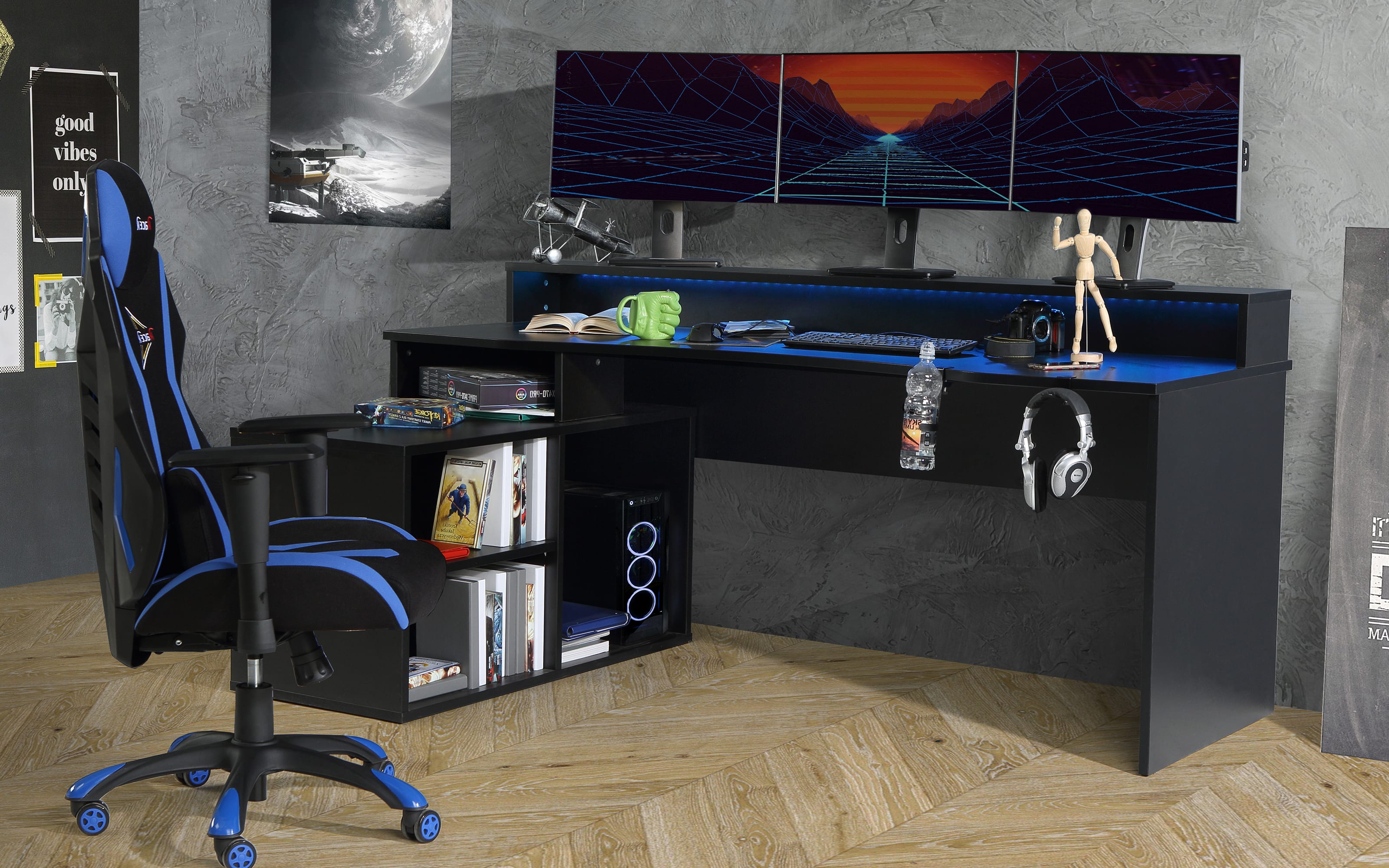 Eck-Gaming-Schreibtisch Tezaur, schwarz