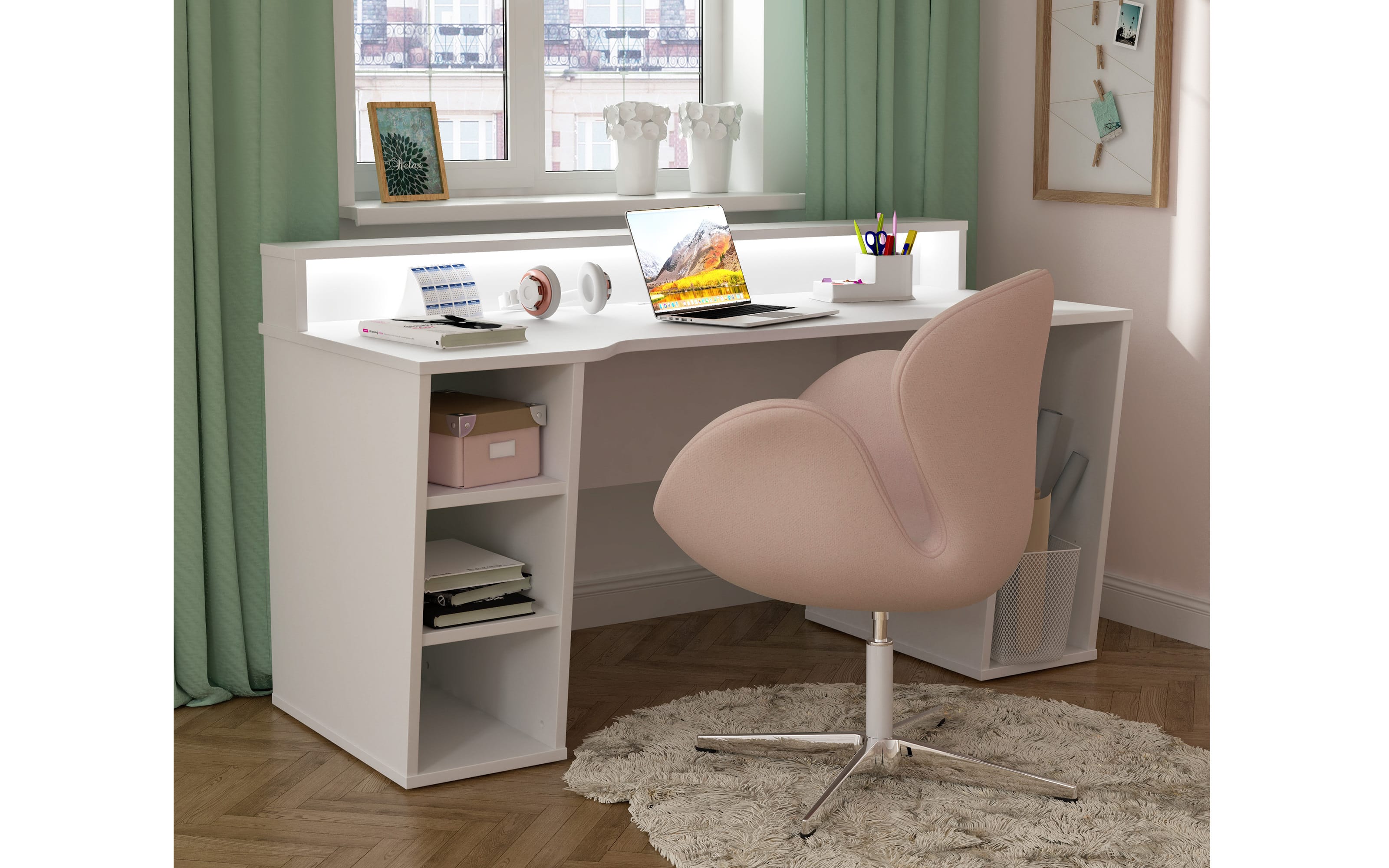 Gaming-Schreibtisch Tezaur, weiß, 160 cm