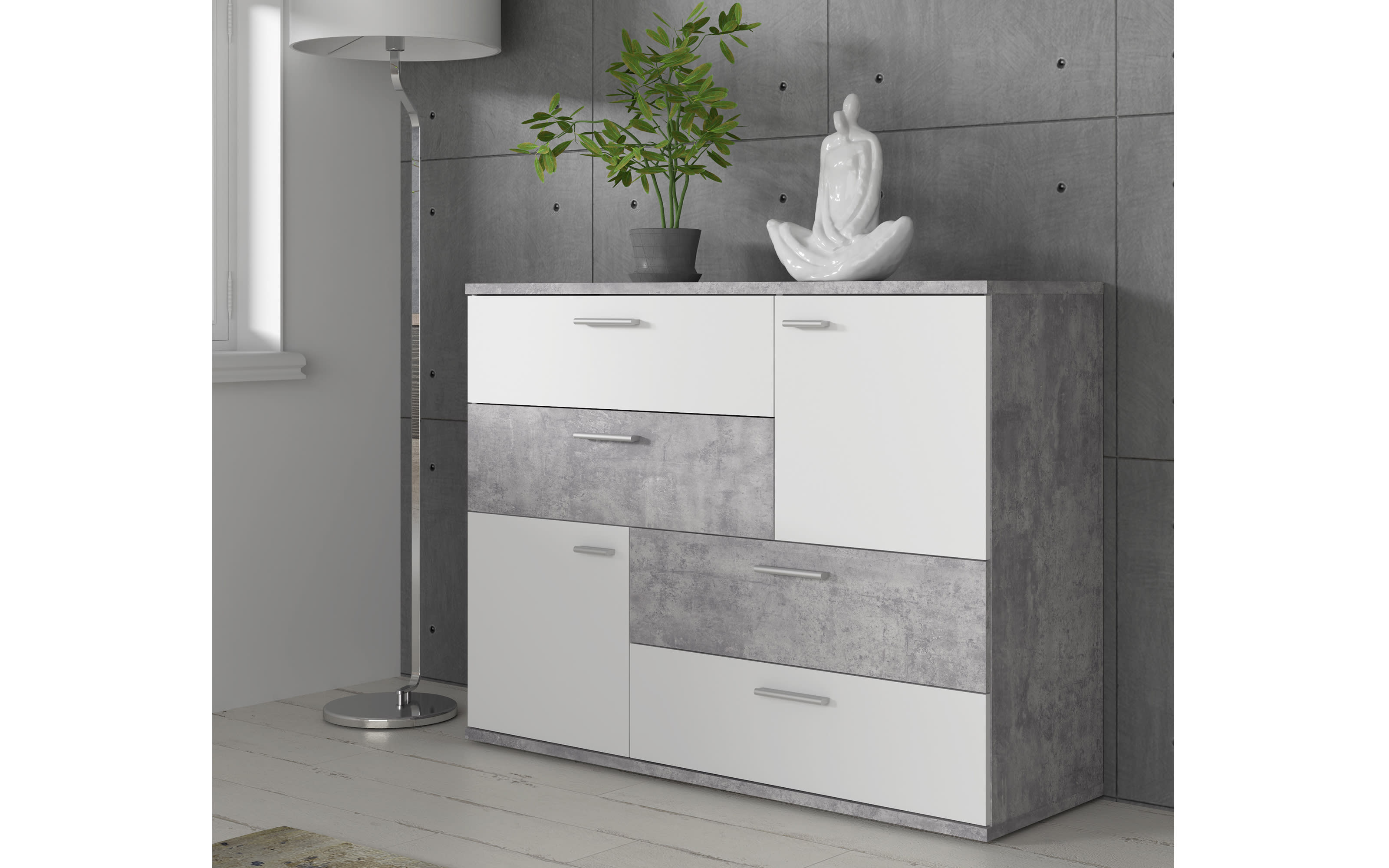 Kommode Skive, Beton-Nachbildung/weiß