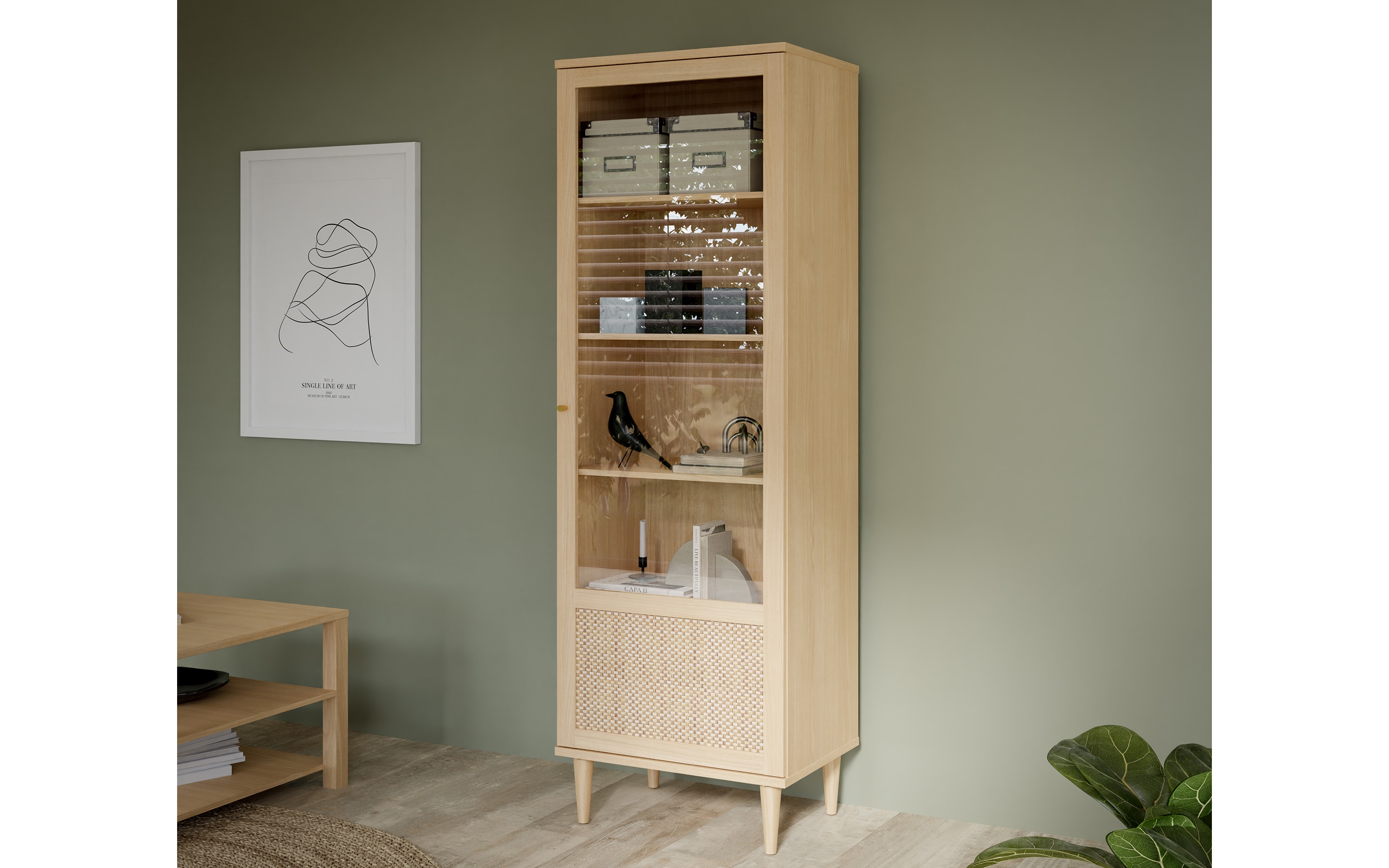 Vitrine Calasetta, Elegania Eiche Nachbildung, 60,4 cm