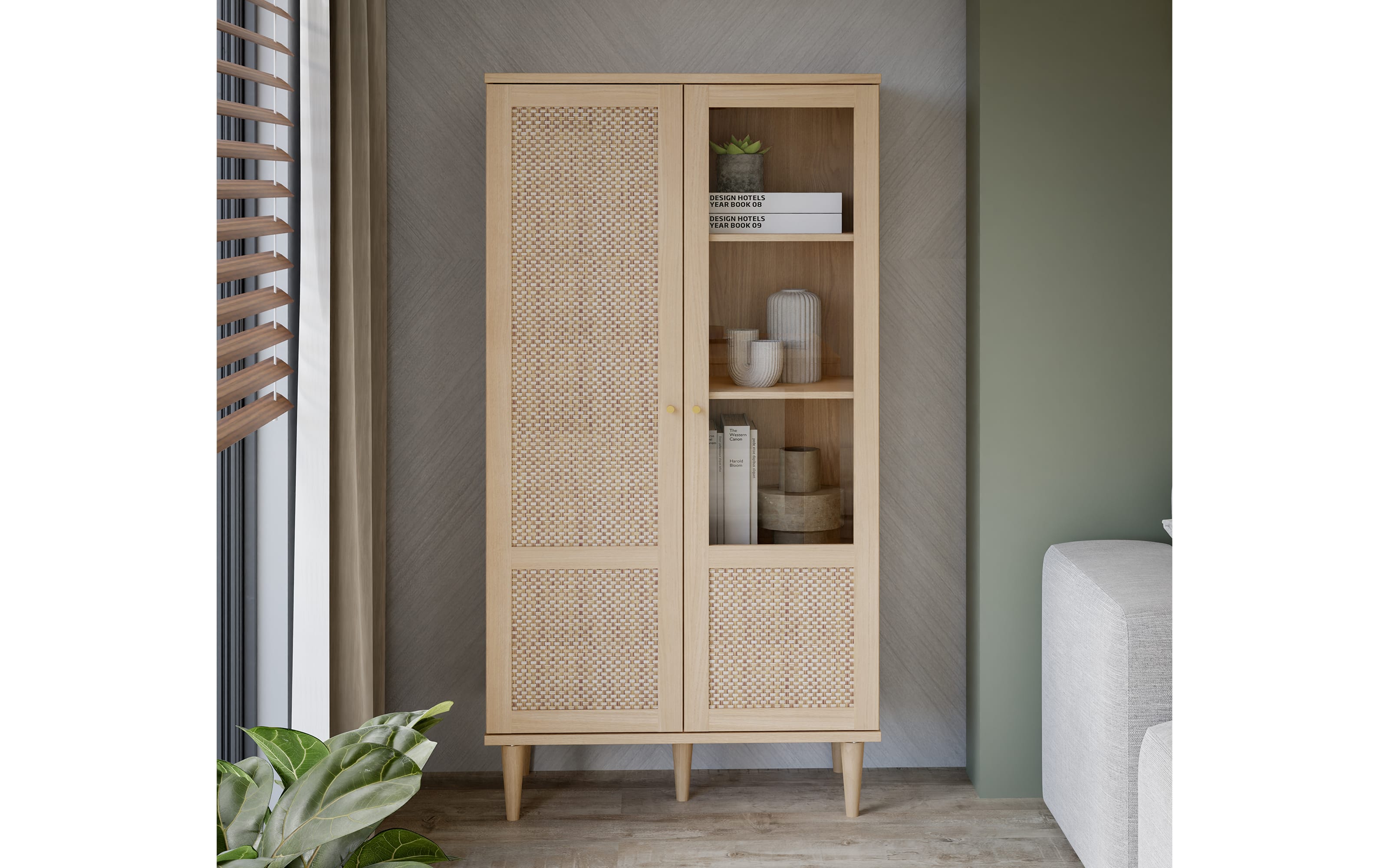 Vitrine Calasetta, Elegania Eiche Nachbildung, 80,1 cm