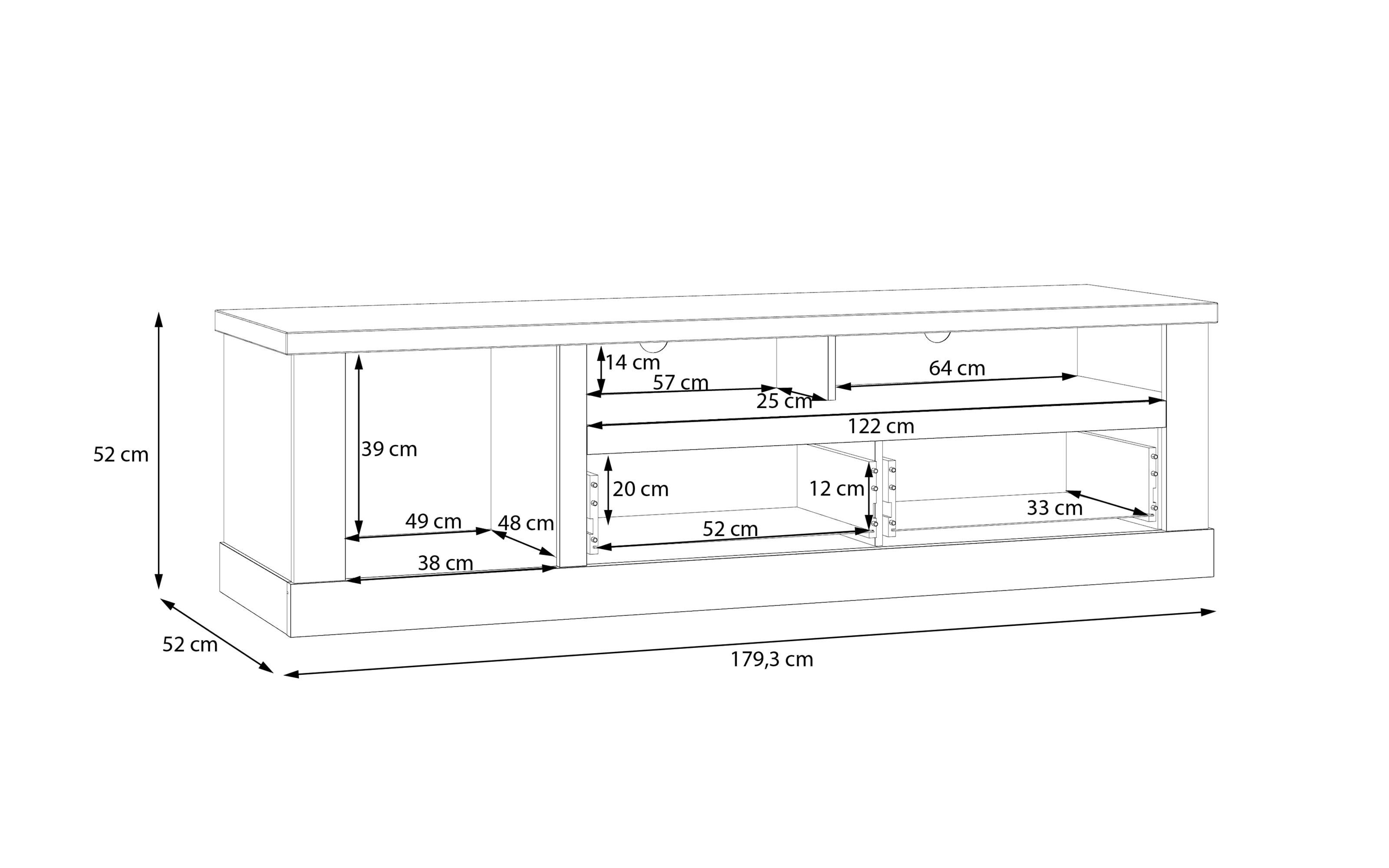 Lowboard Duro, Riviera Eiche/Cabezone Eiche-Nachbildung, 179,3 cm