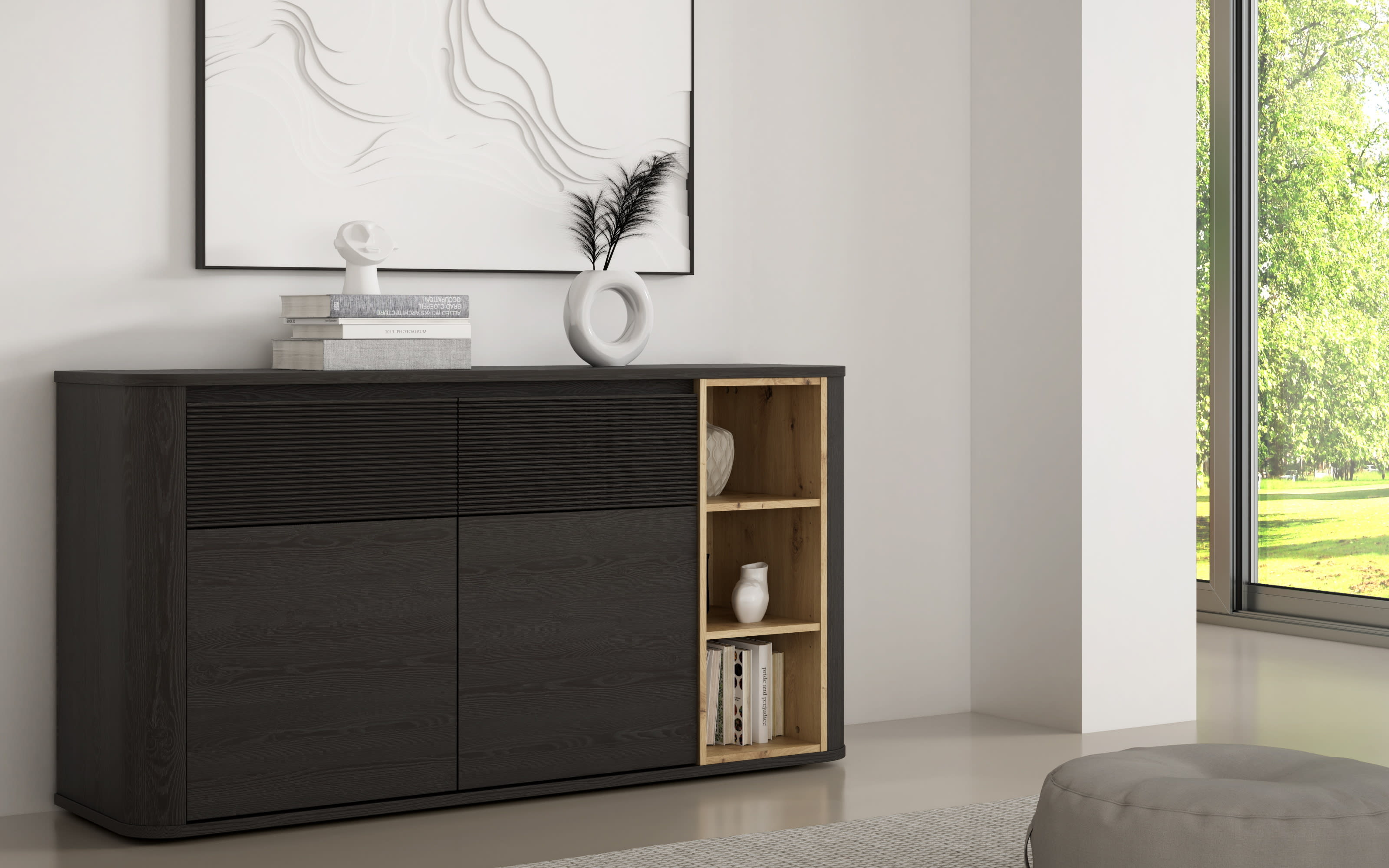 Sideboard Breathtaker, Mauvelle Eiche-Nachbildung/schwarz