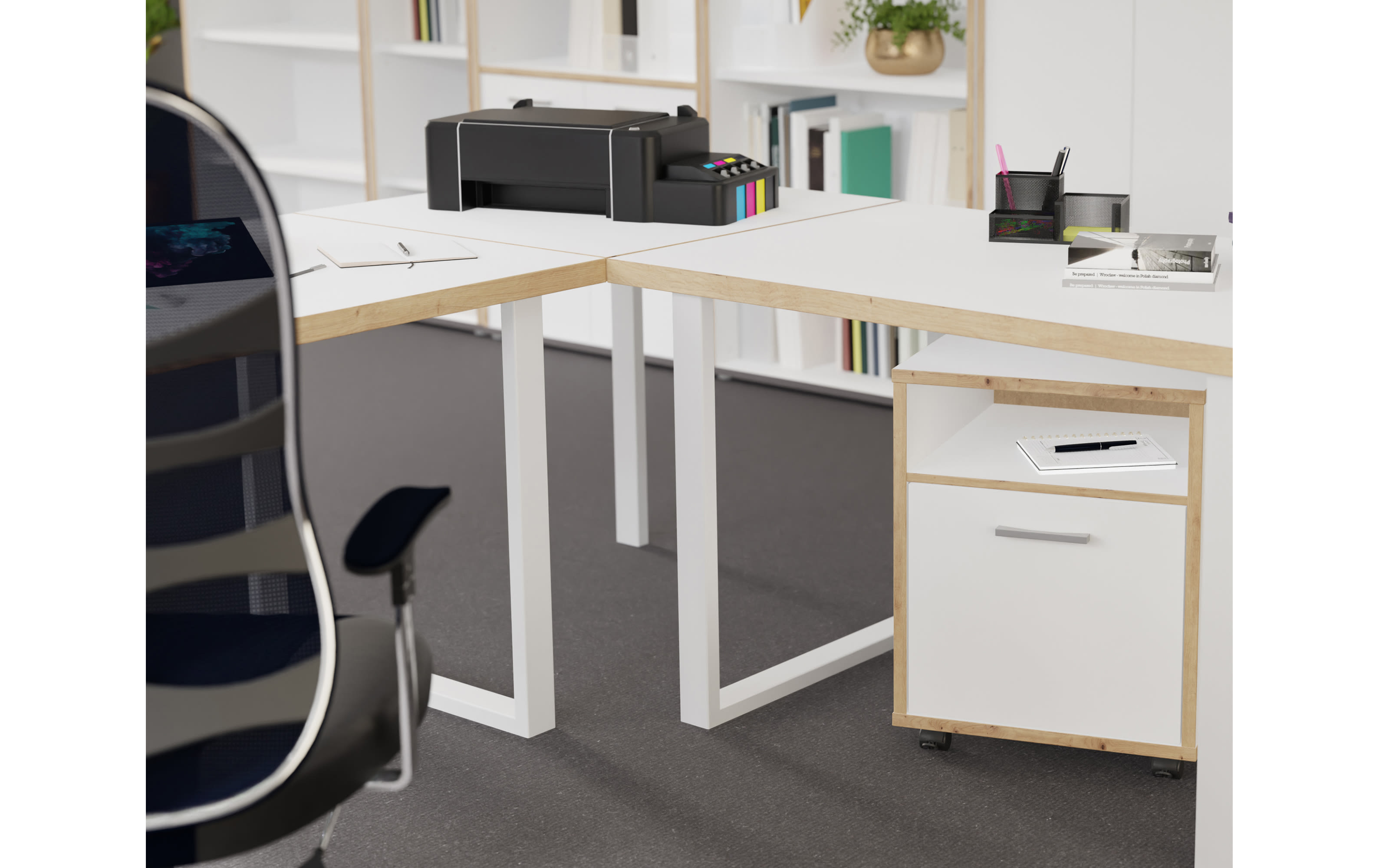 Verkettungs-Platte 90° Keflavik, Artisan Eiche-Nachbildung/weiß