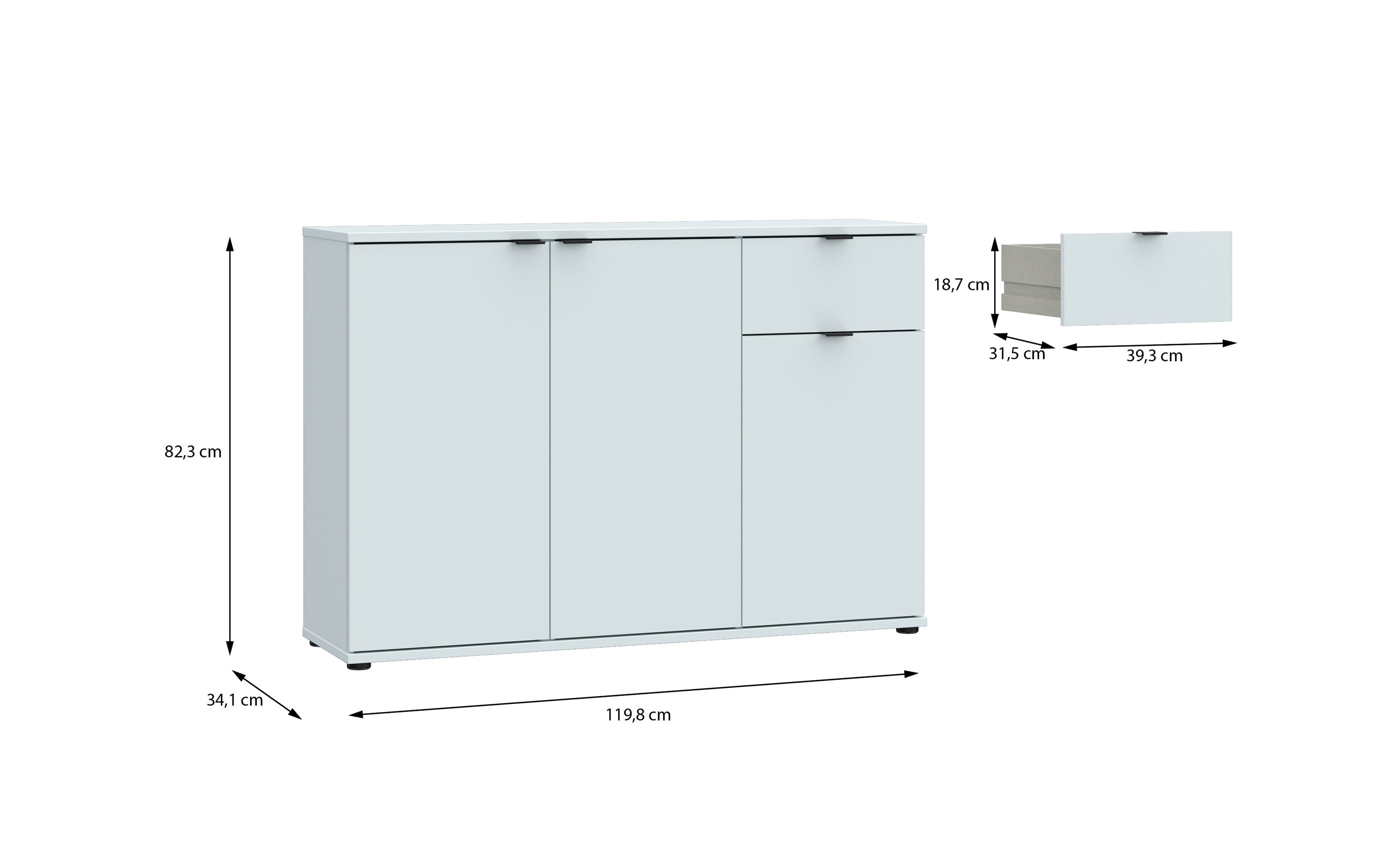 Kommode Ganymede, grau, 119,8 cm