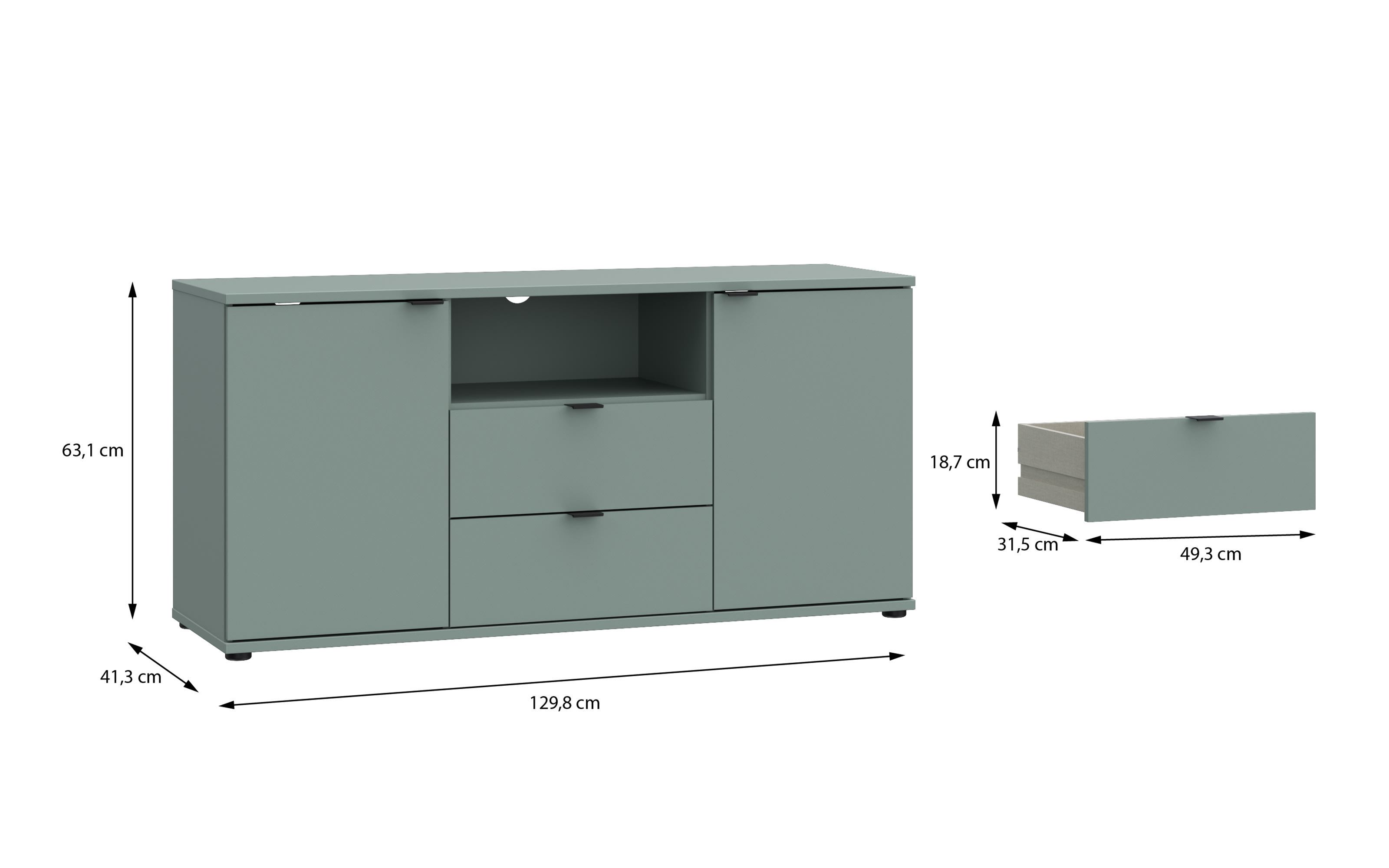 TV-Unterschrank Ganymede, salbeifarbig, 63,1 cm