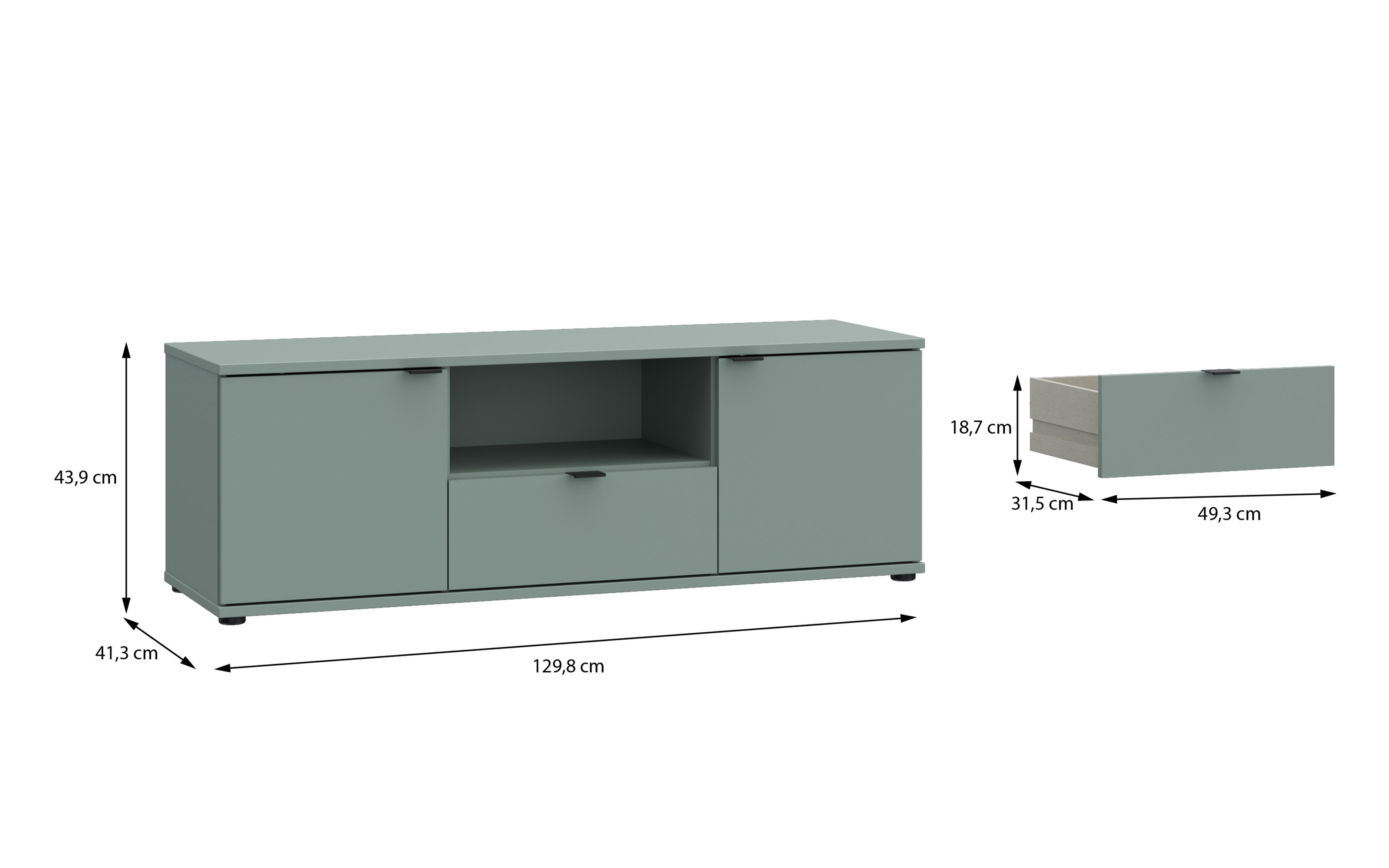 TV-Unterschrank Ganymede, salbeifarbig, 43,9 cm