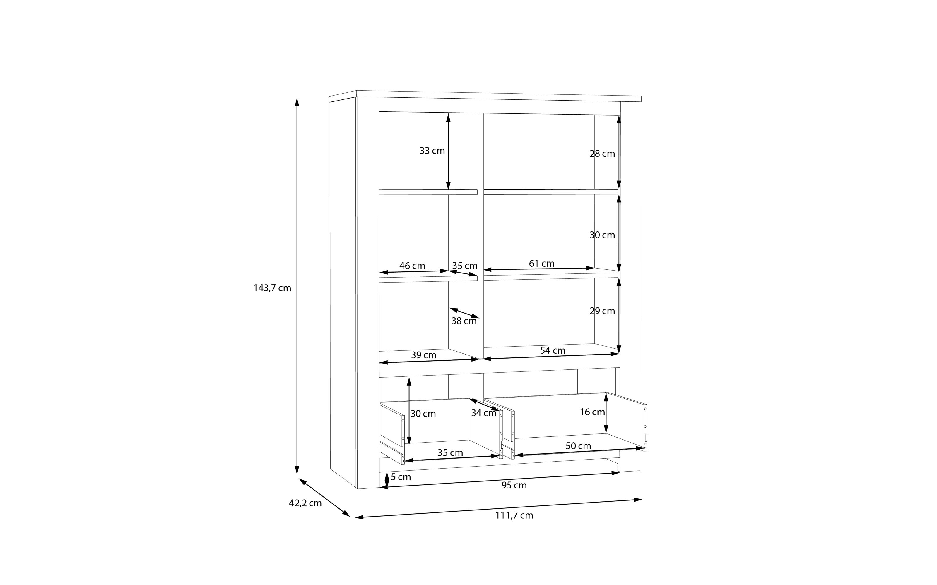 Vitrine San Cayetano, Mauvella Eiche-Nachbildung, 143,7 cm