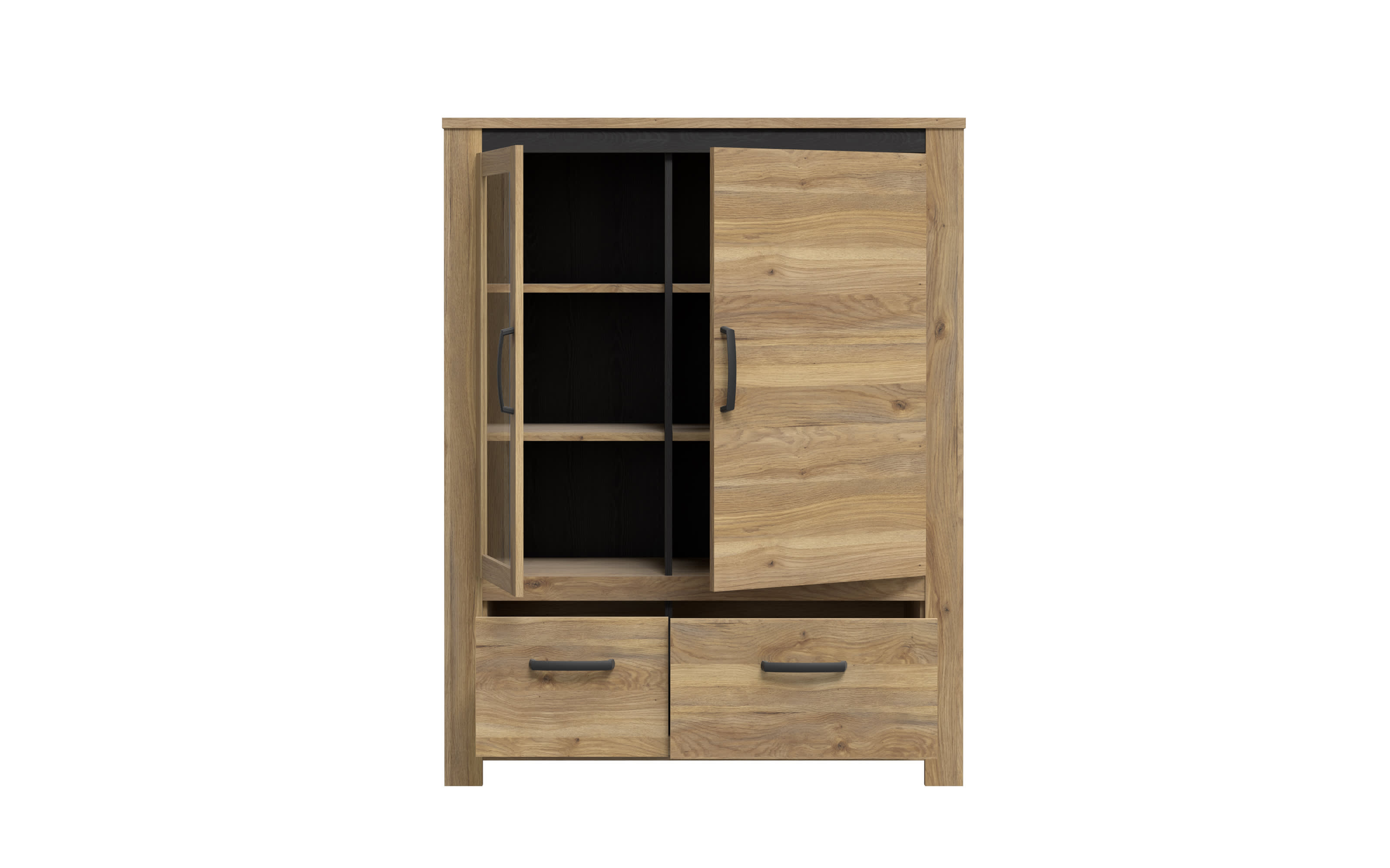 Vitrine San Cayetano, Mauvella Eiche-Nachbildung, 143,7 cm