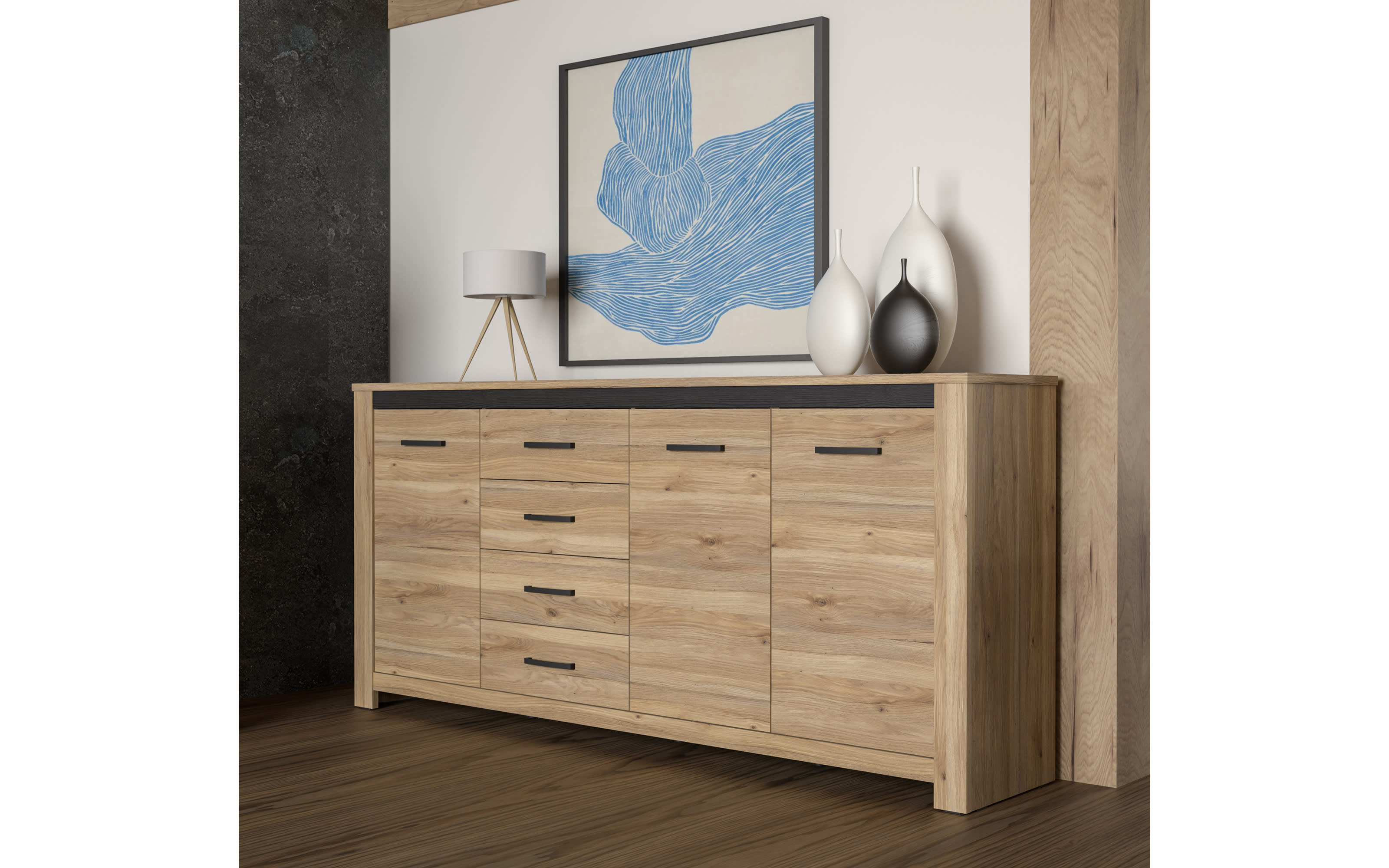 Kommode San Cayetano, Mauvella Eiche-Nachbildung, 206 cm