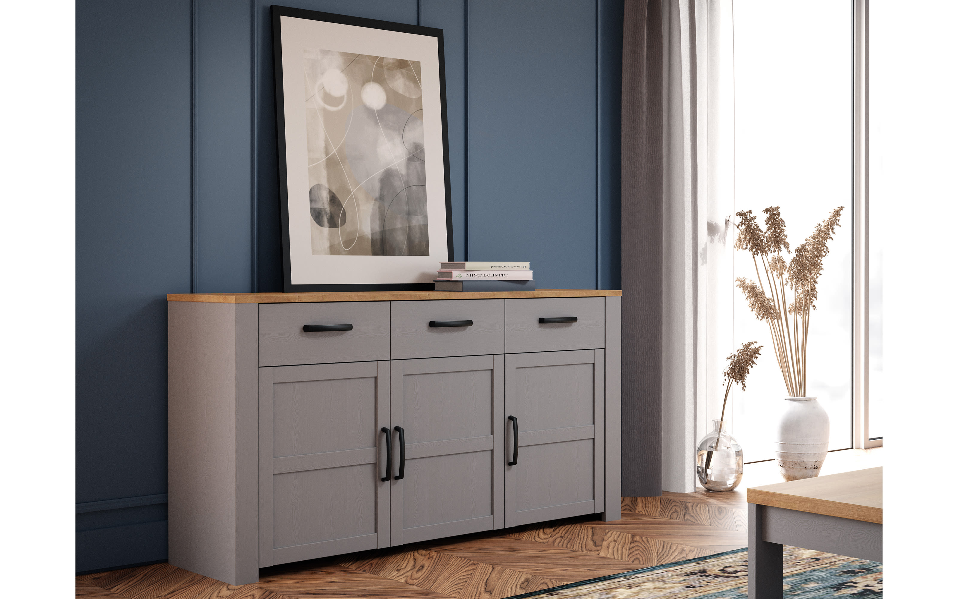 Sideboard Bohol, Riviera Eiche-Nachbildung/grau, 166,1 cm