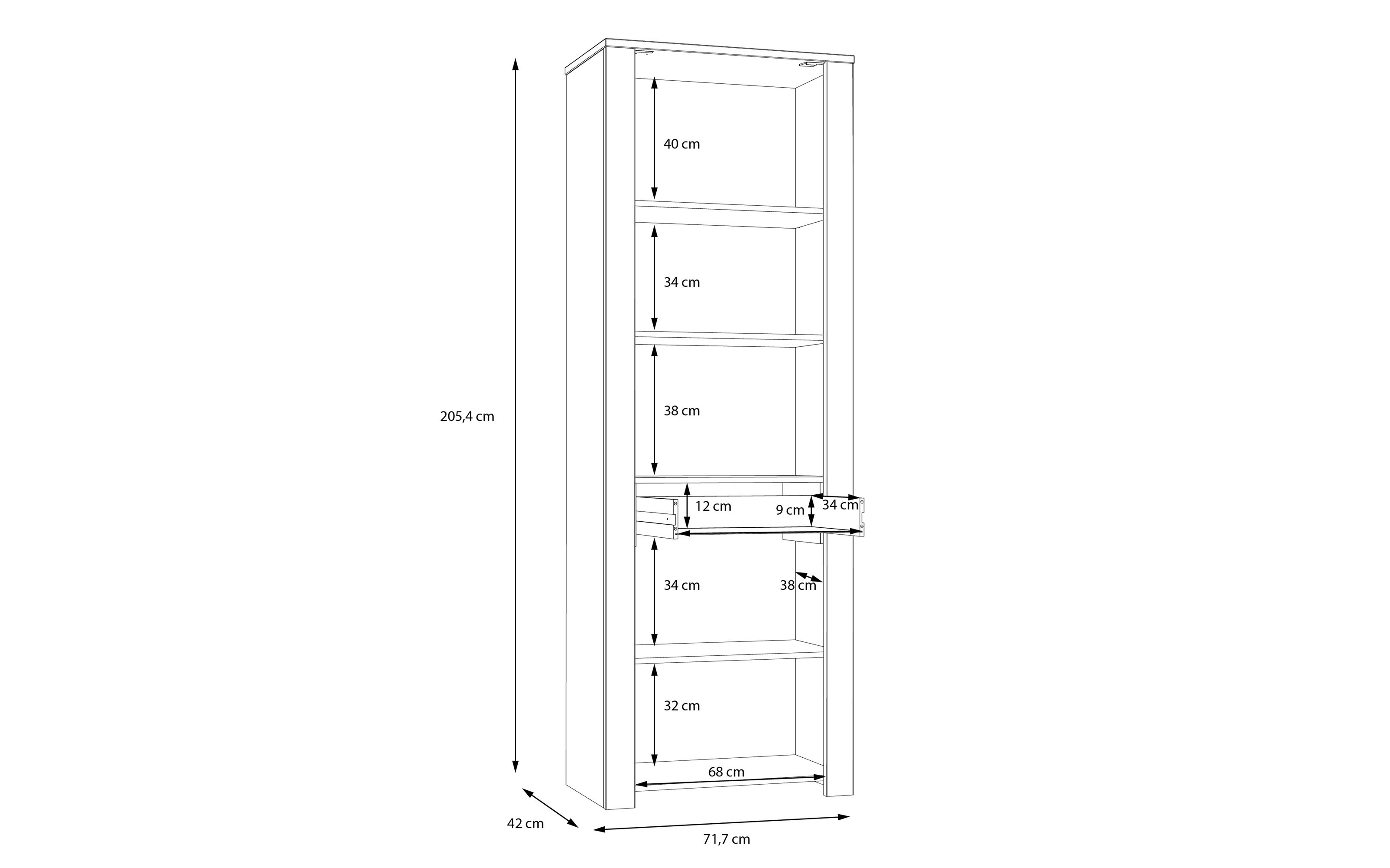 Vitrine Bohol, Riviera Eiche-Nachbildung/grau, 71,7 cm