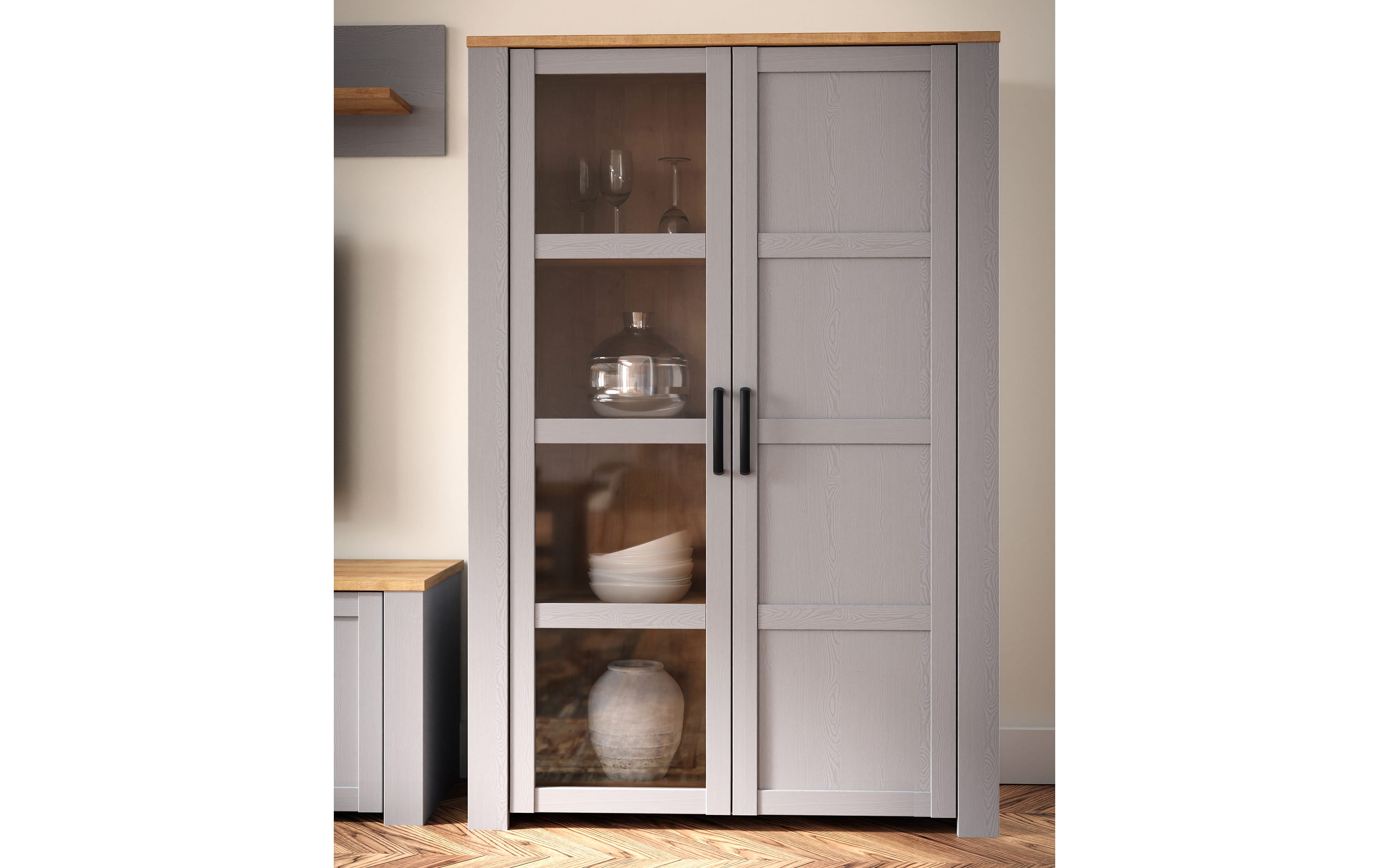 Vitrine Bohol, Riviera Eiche-Nachbildung/grau, 106,4 cm