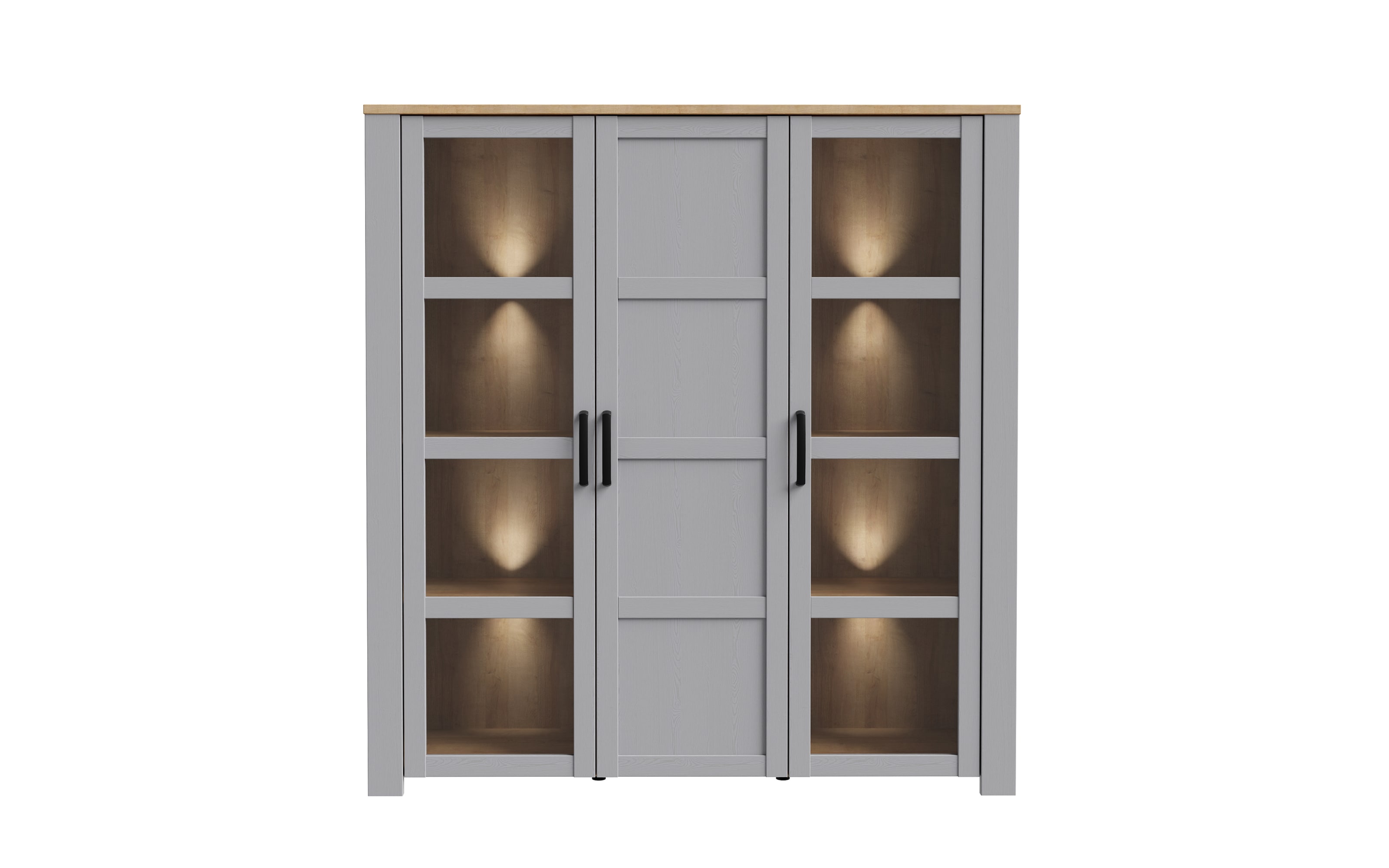 Hochvitrine Bohol, Riviera Eiche-Nachbildung/grau, 151,1 cm