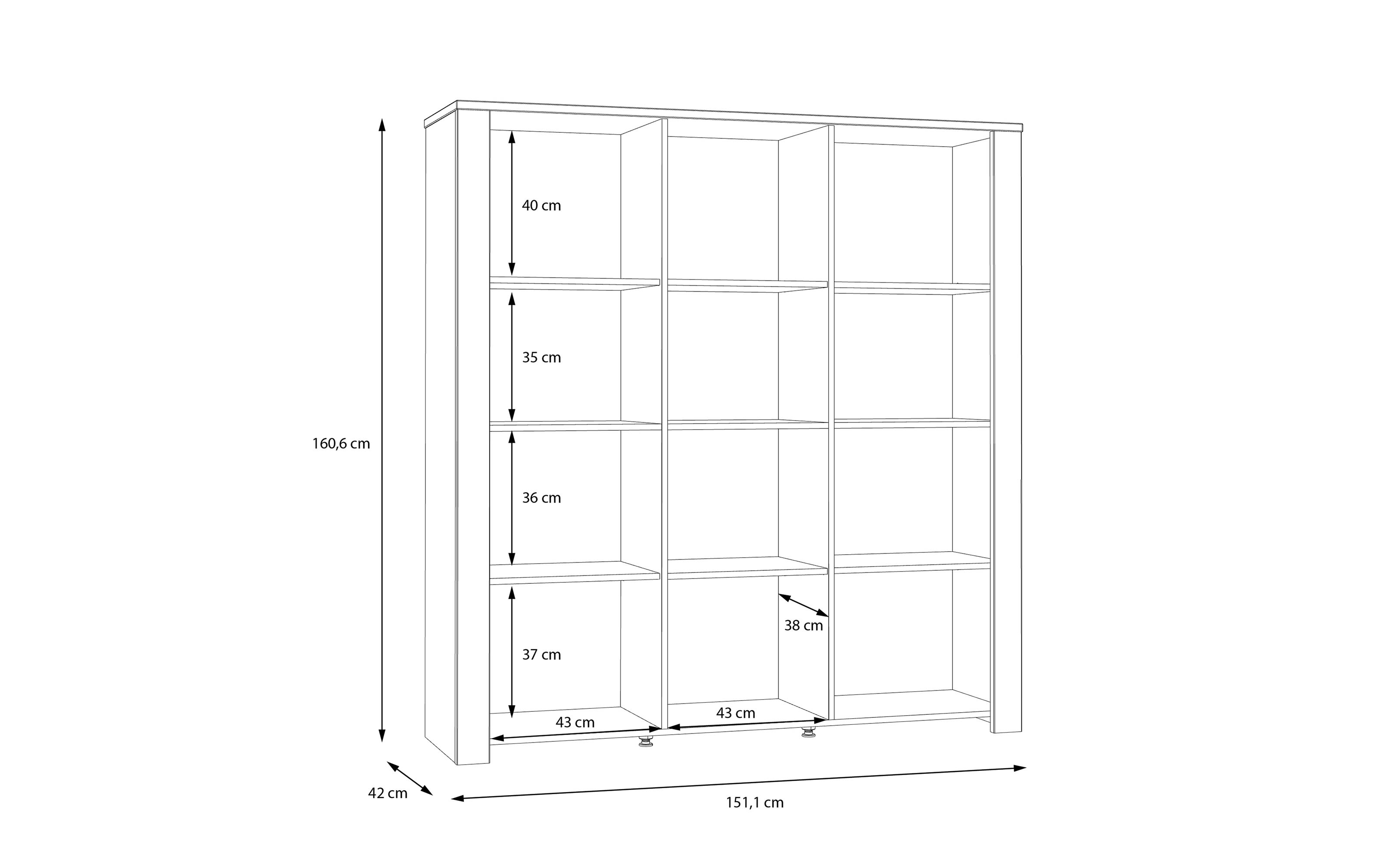 Hochvitrine Bohol, Riviera Eiche-Nachbildung/grau, 151,1 cm