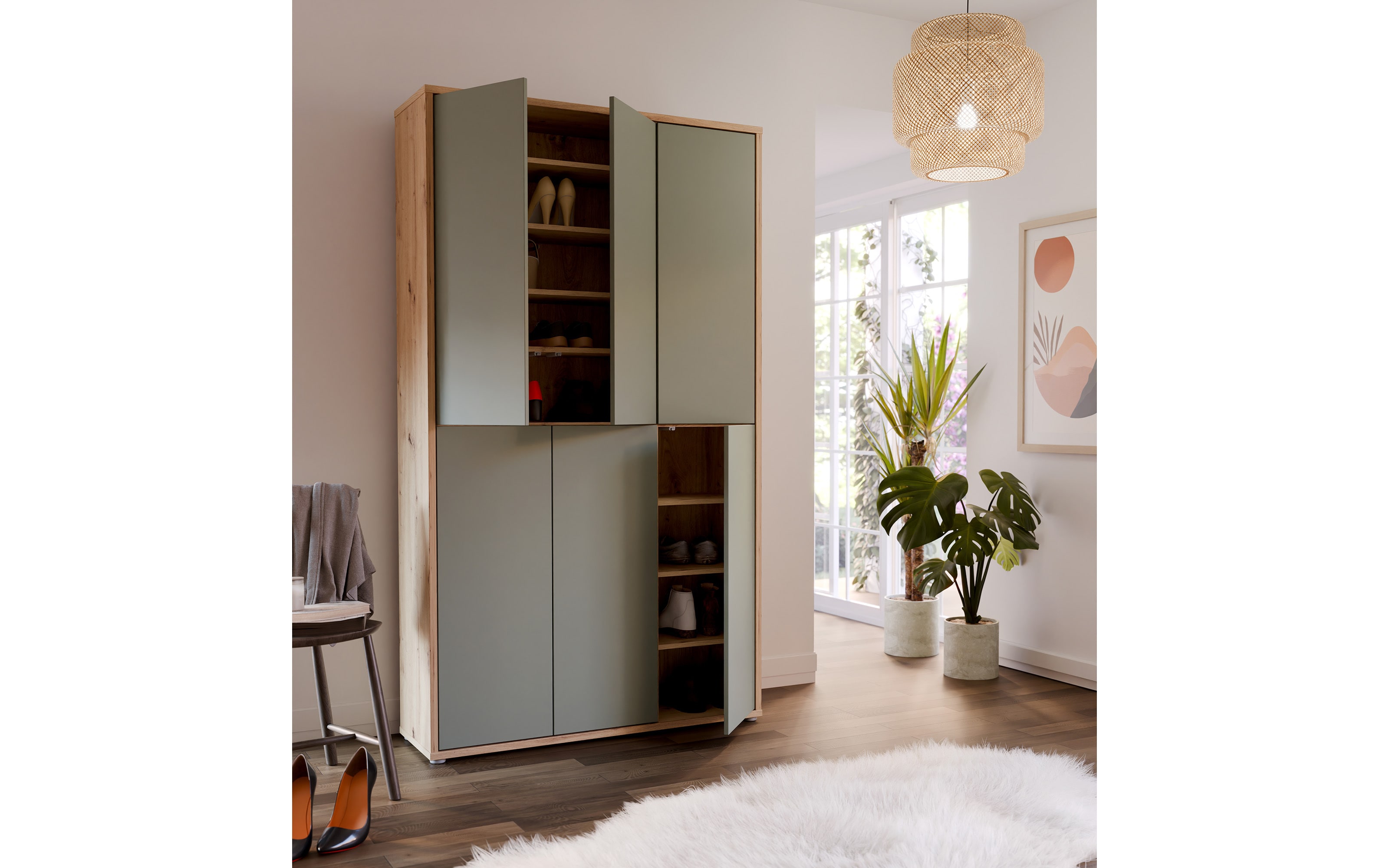 Schuhschrank Alice Springs, Artisan Eiche-Nachbildung/salbeigrün, inkl. Push-to-Open Funktion