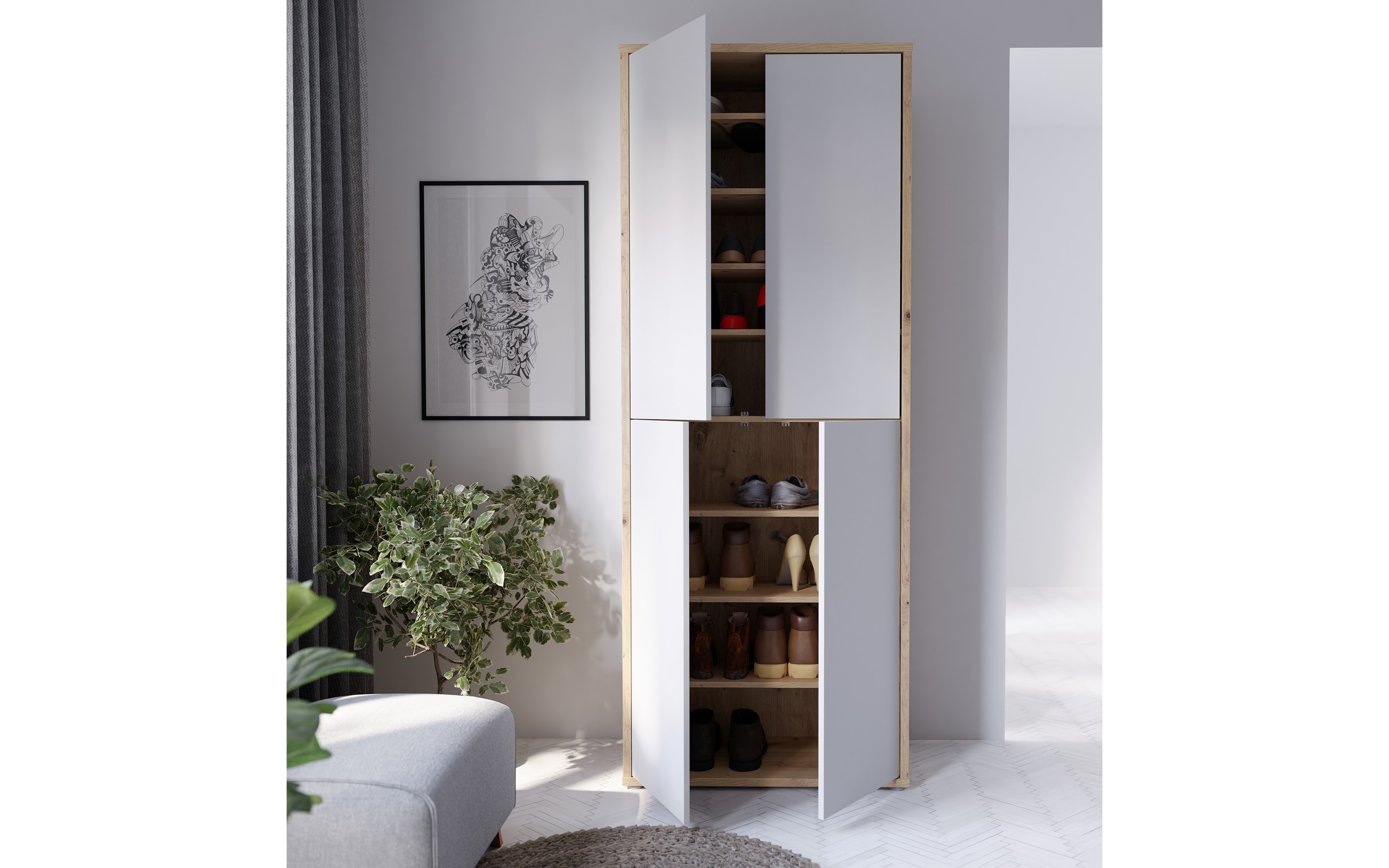 Schuhschrank Alice Springs, Artisan Eiche-Nachbildung, grau, inkl. Push-to-Open Funktion