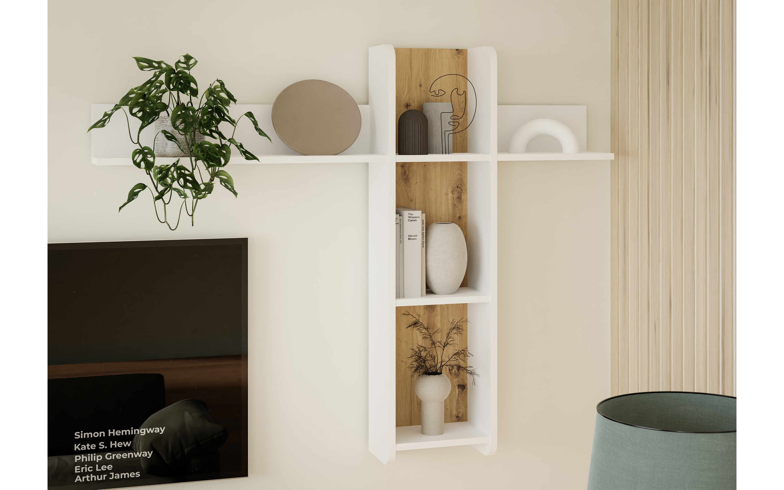 Wandregal Wardiol, Artisan Eiche-Nachbildung/weiß