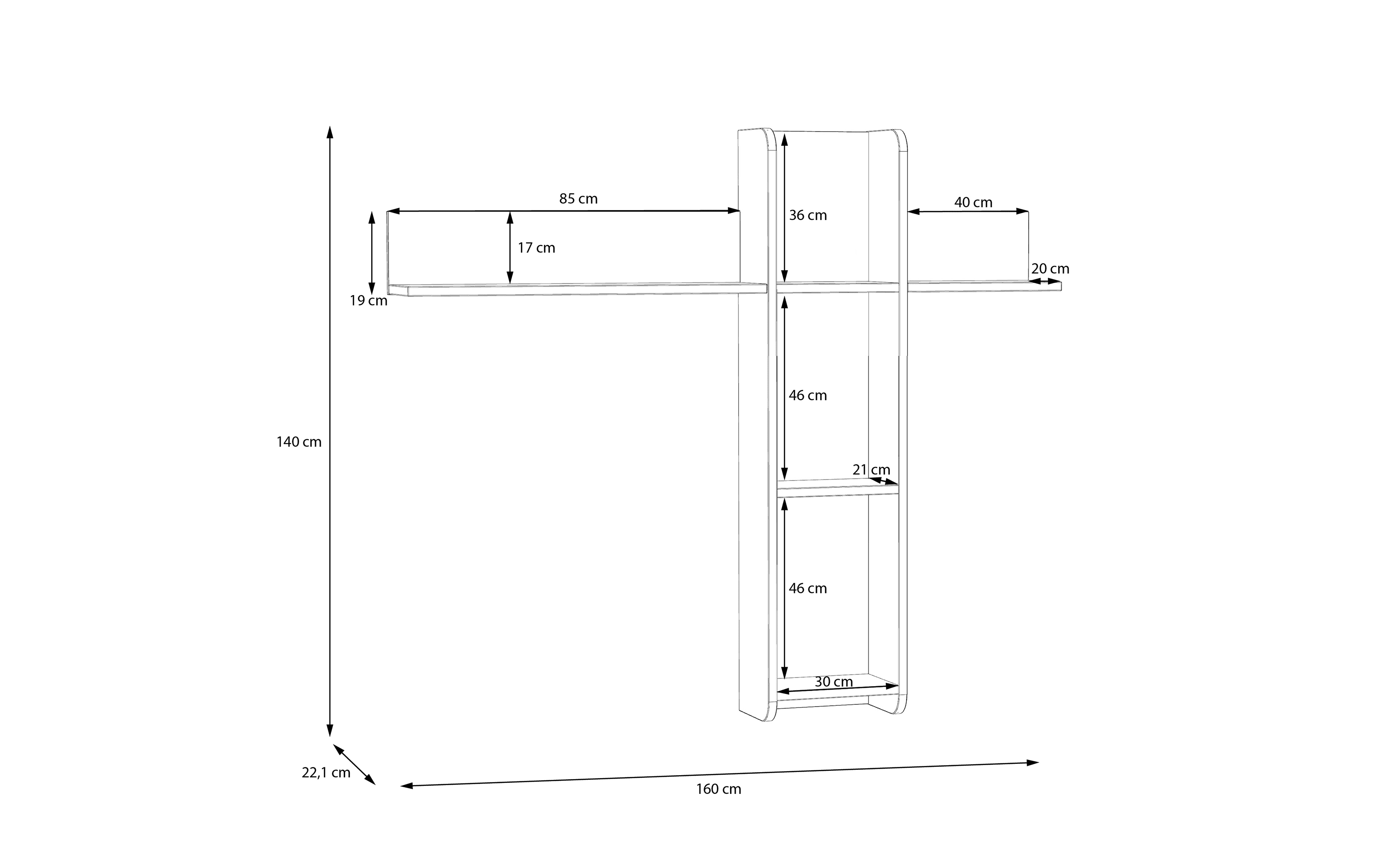 Wandregal Wardiol, Artisan Eiche-Nachbildung/weiß