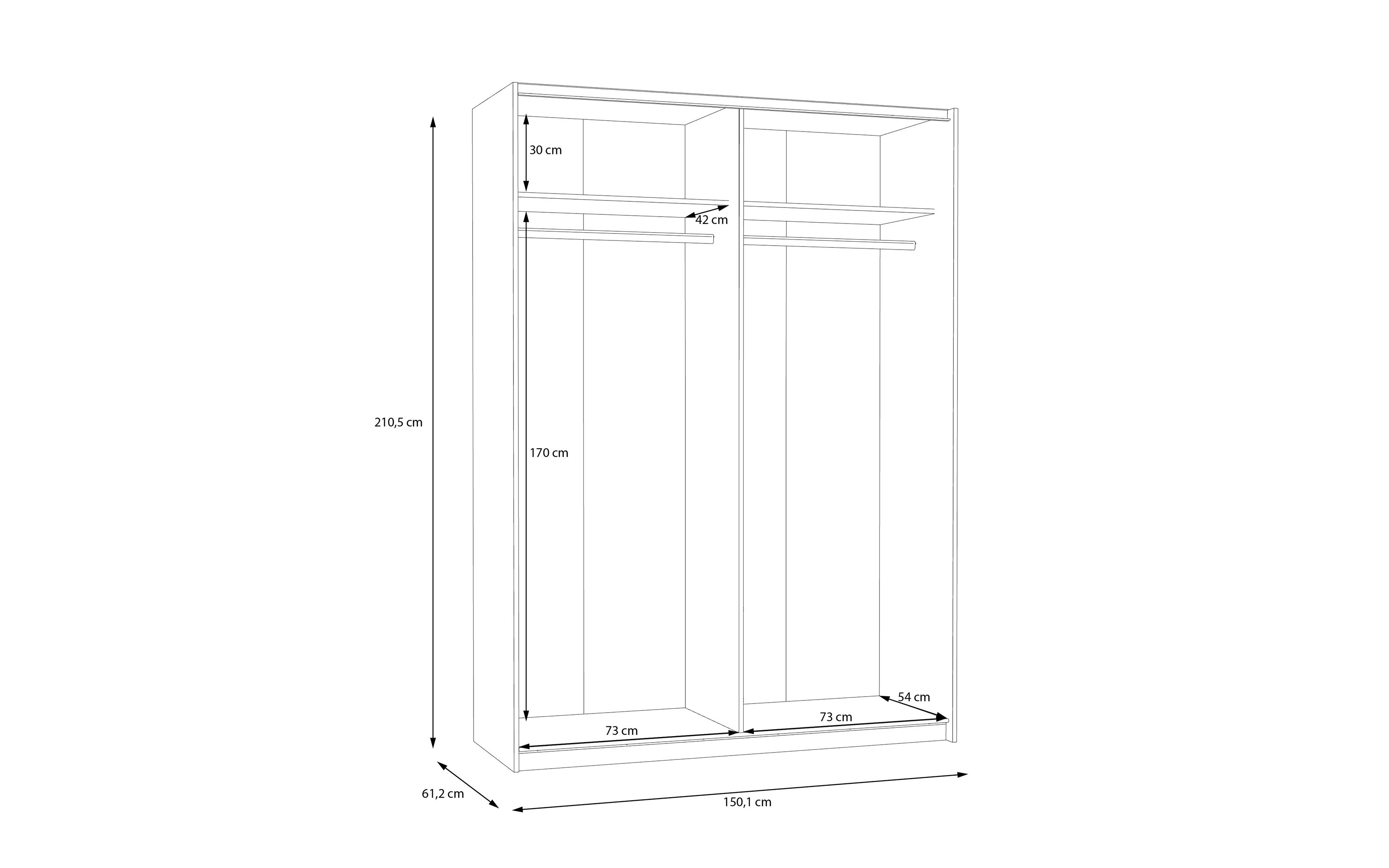 Kleiderschrank Schach & Matt 2, weiß/Artisan Eiche-Nachbildung, 150,1 cm