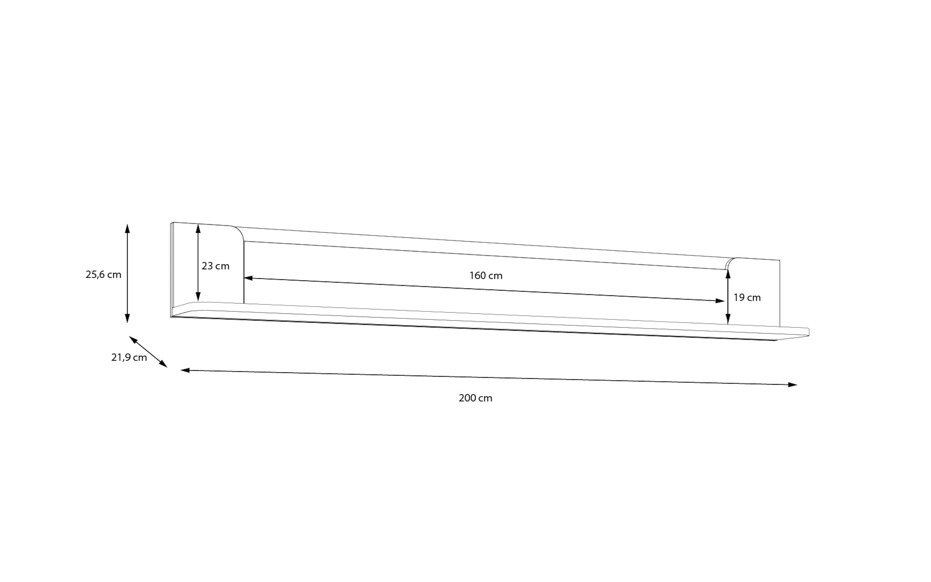 Wandregal Vodol, sandfarbig/schwarz, 200 cm
