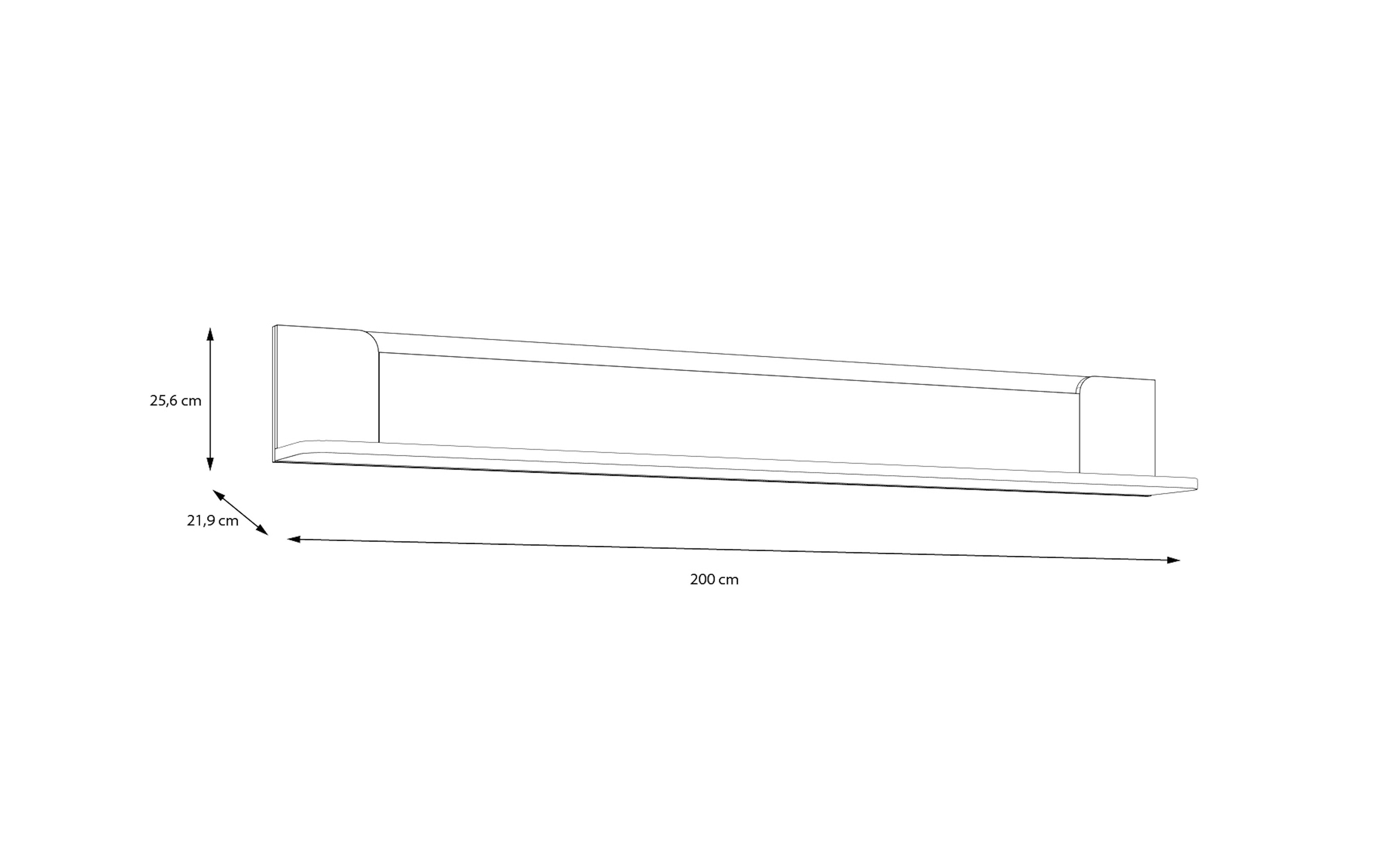 Wandregal Vodol, sandfarbig/schwarz, 200 cm