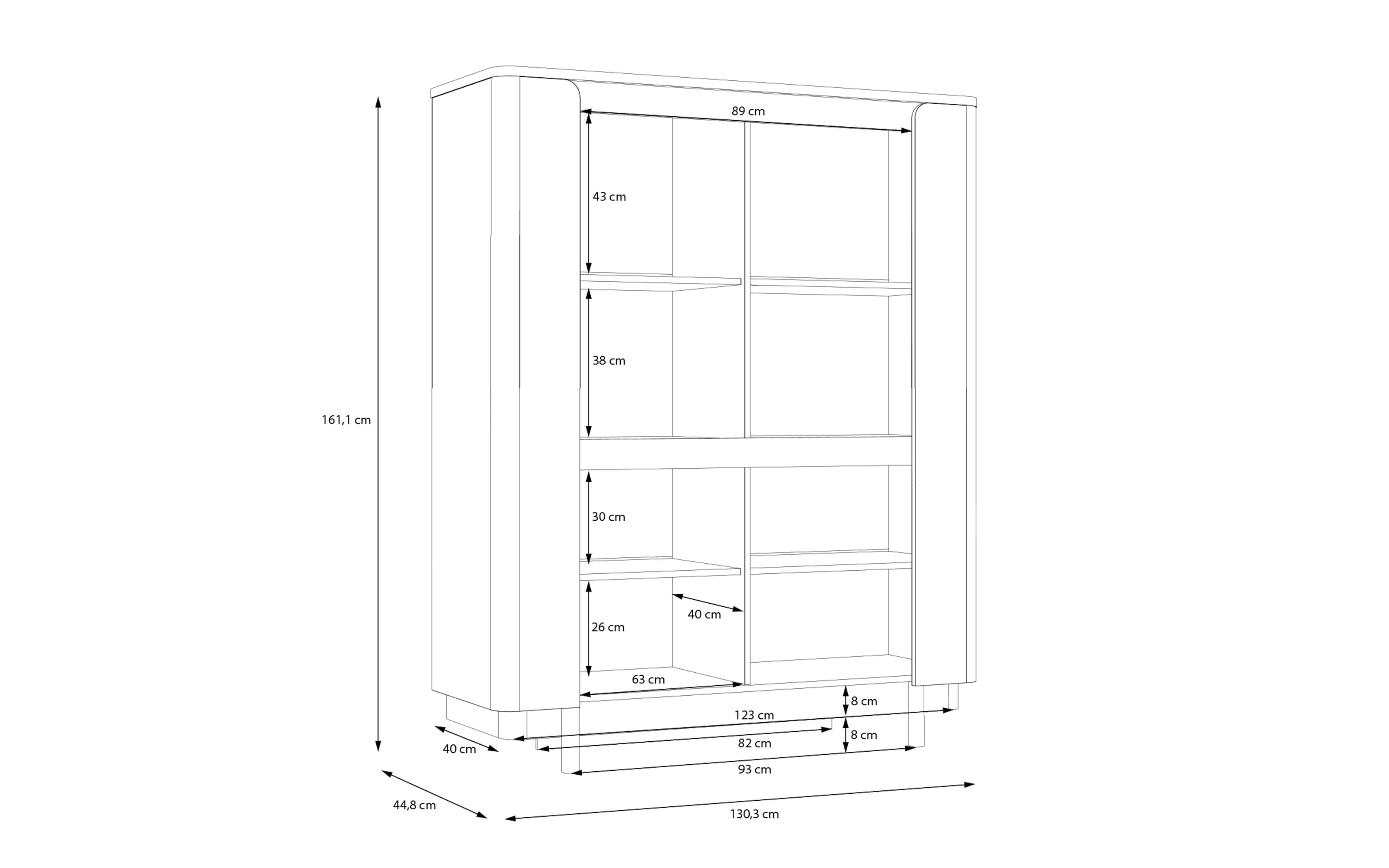 Vitrine Vodol, sandfarbig/schwarz, 130,3 cm