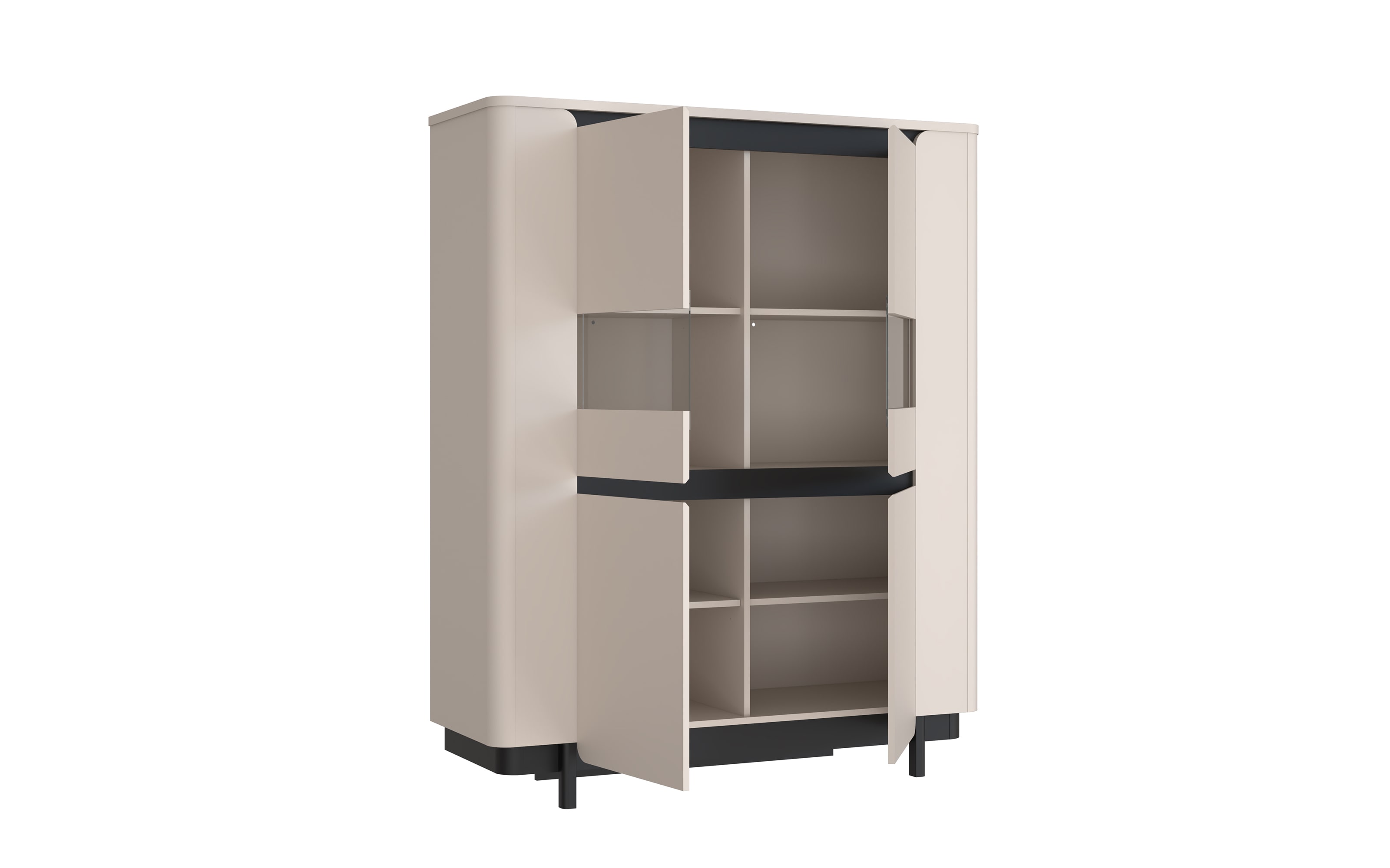 Vitrine Vodol, sandfarbig/schwarz, 130,3 cm
