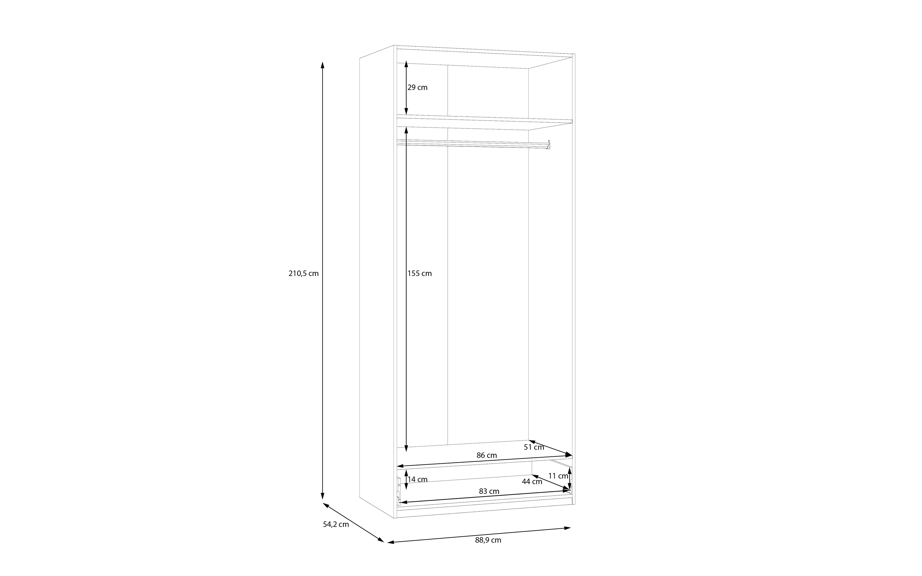 Kleiderschrank Econobox2, weiß, 88,9 cm
