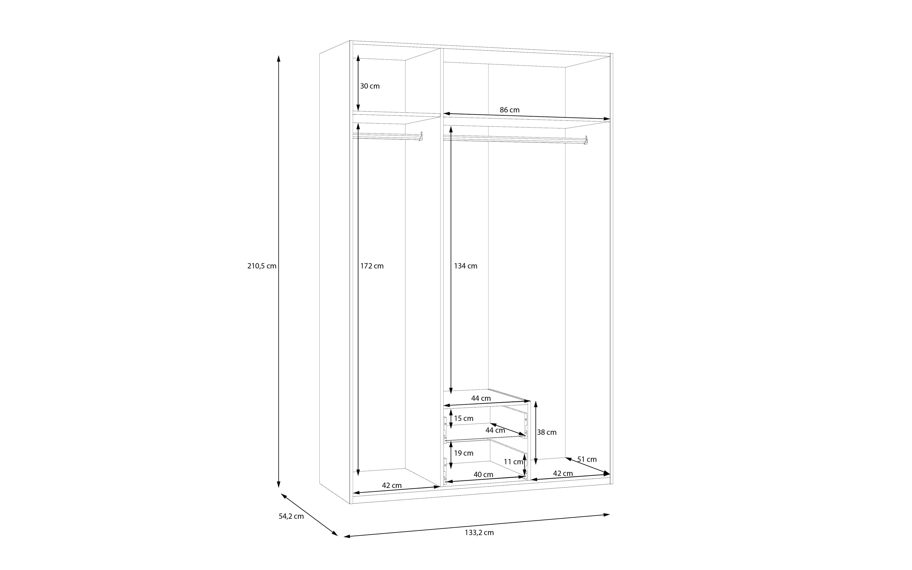 Kleiderschrank Econobox2, Mauvelle Eiche-Nachbildung, 133,2 cm
