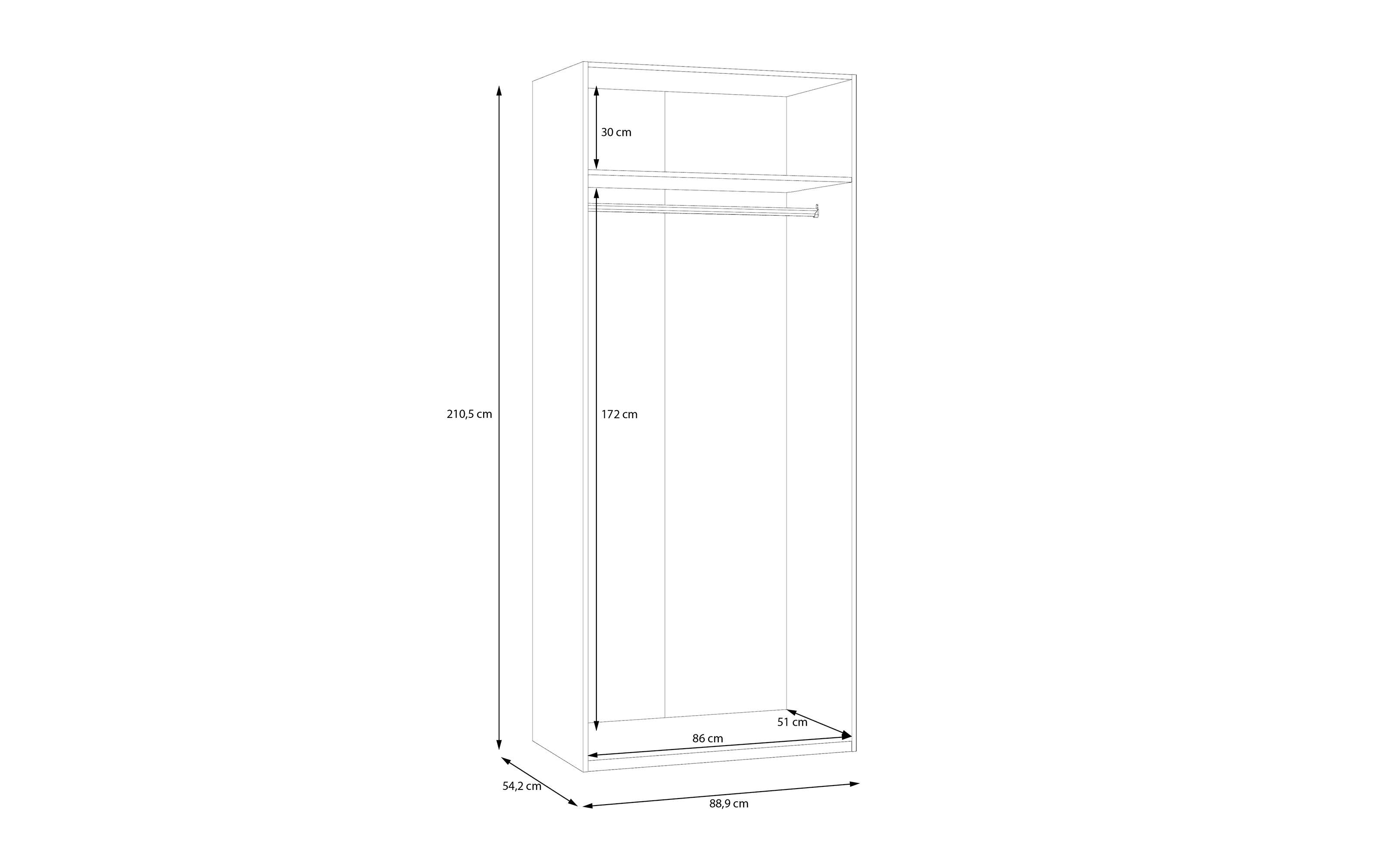 Kleiderschrank Econobox2, weiß, 88,9 cm