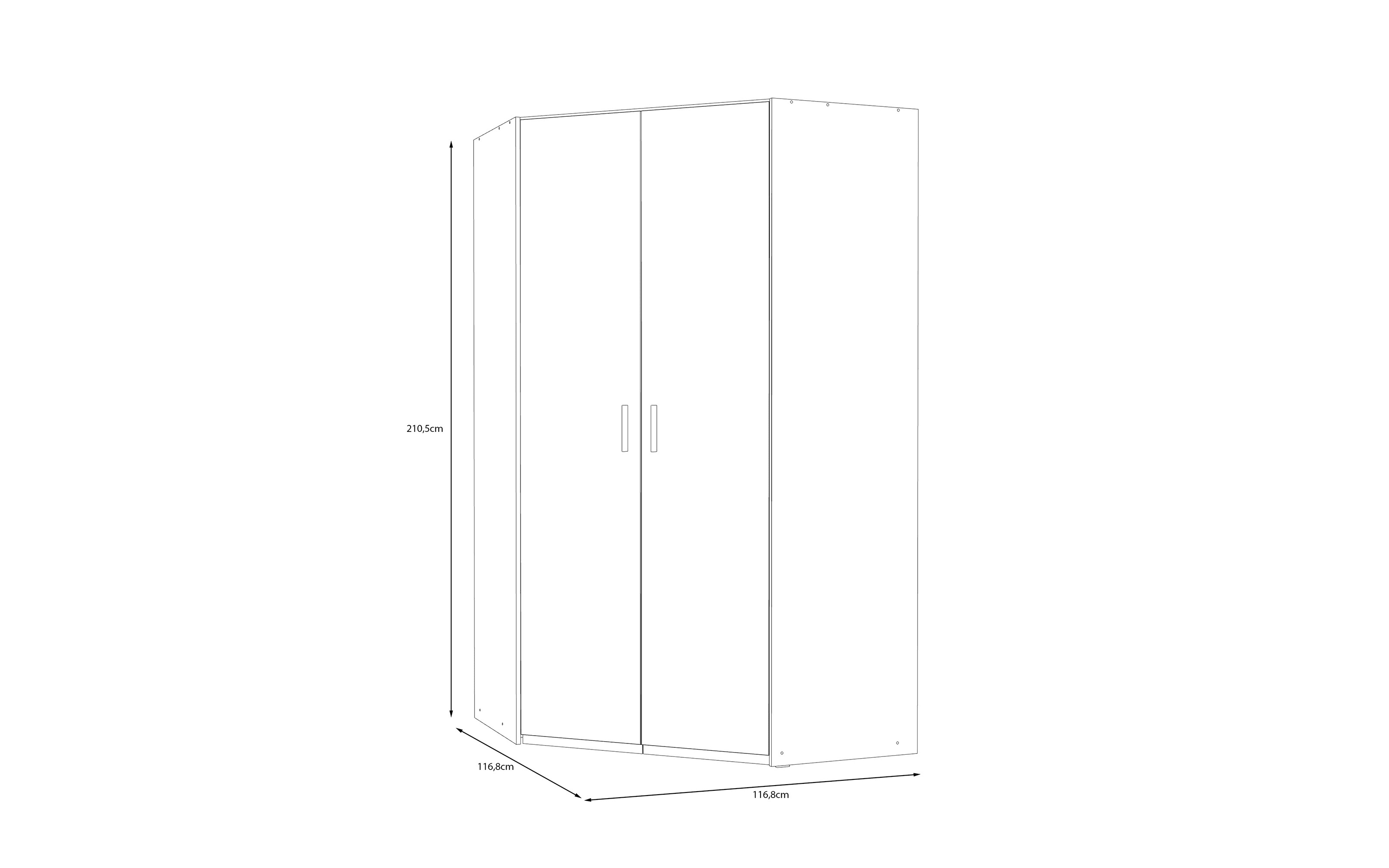 Eckkleiderschrank Econobox2, Mauvelle Eiche-Nachbildung, 116,8 cm