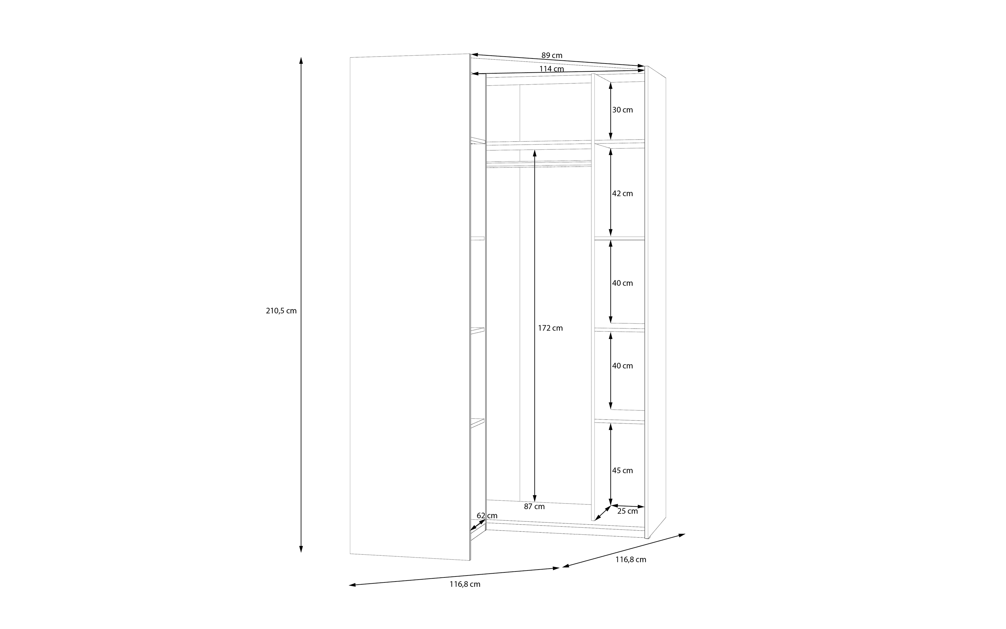 Eckkleiderschrank Econobox2, weiß, 116,8 cm