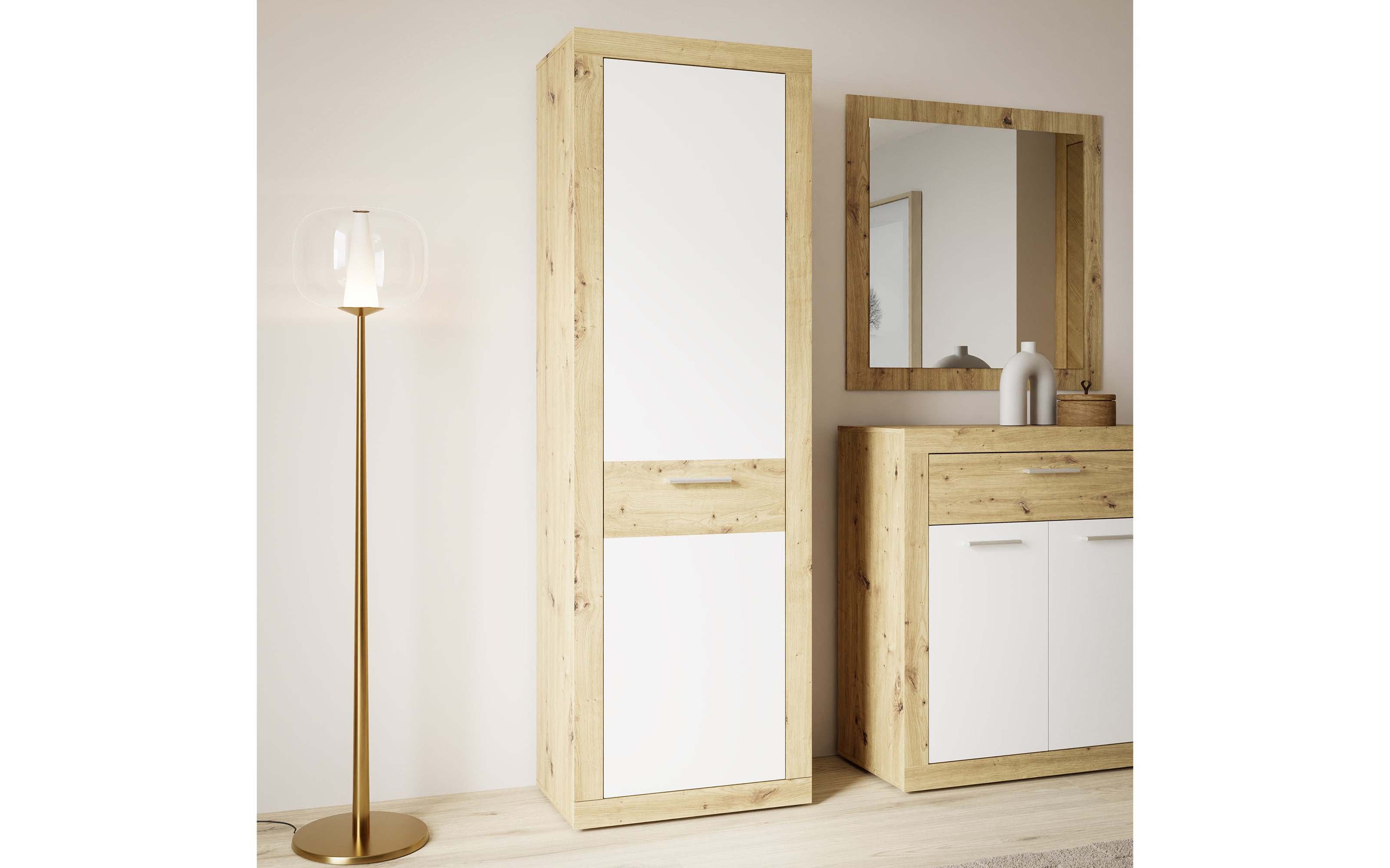 Garderobenschrank Baccio, Artisan Eiche-Nachbildung/weiß