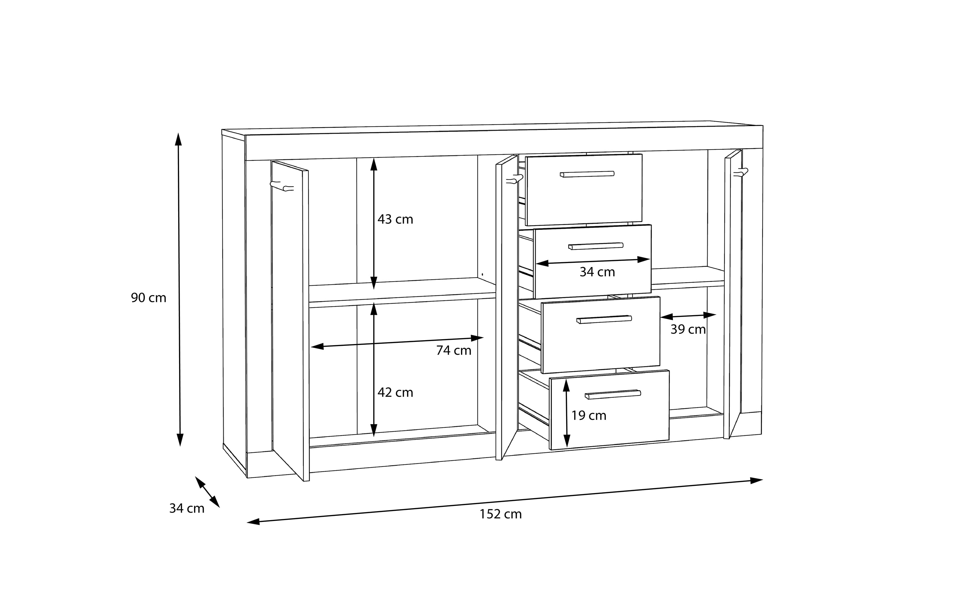 Sideboard Baccio, Artisan Eiche-Nachbildung/weiß, 152,6 cm