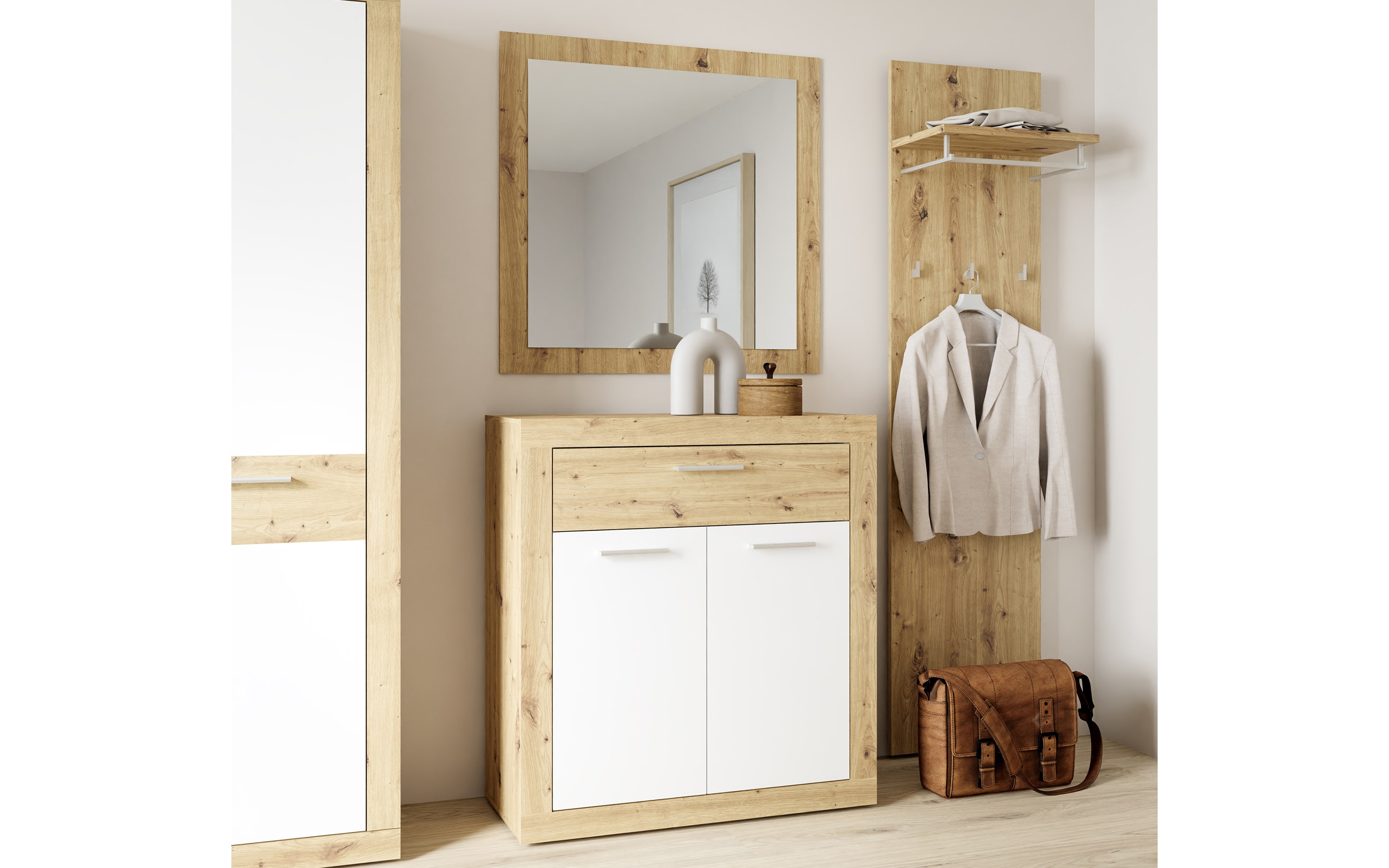 Schuhschrank Baccio, Artisan Eiche-Nachbildung/weiß