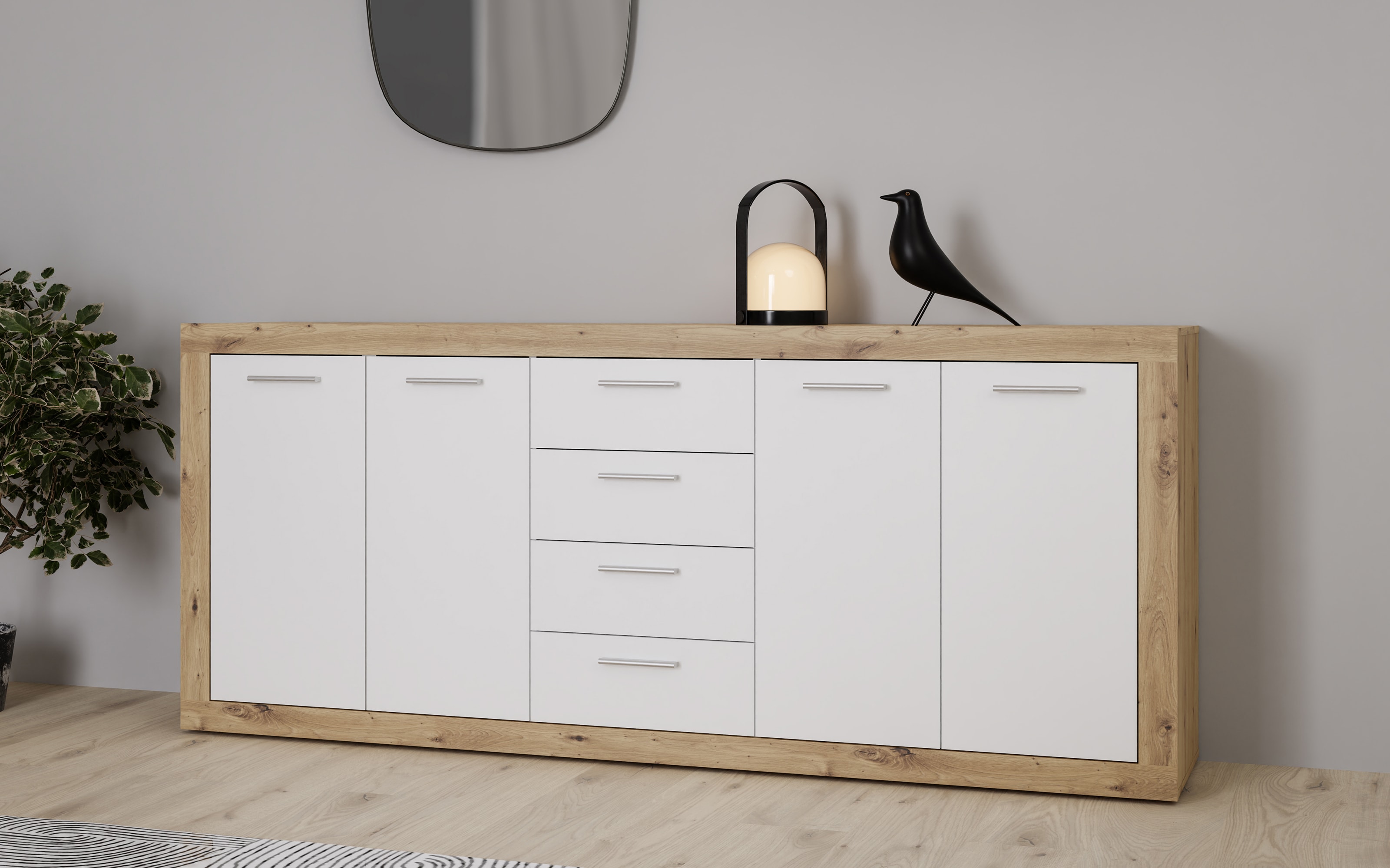 Sideboard Baccio, Artisan Eiche-Nachbildung/weiß, 197,1 cm