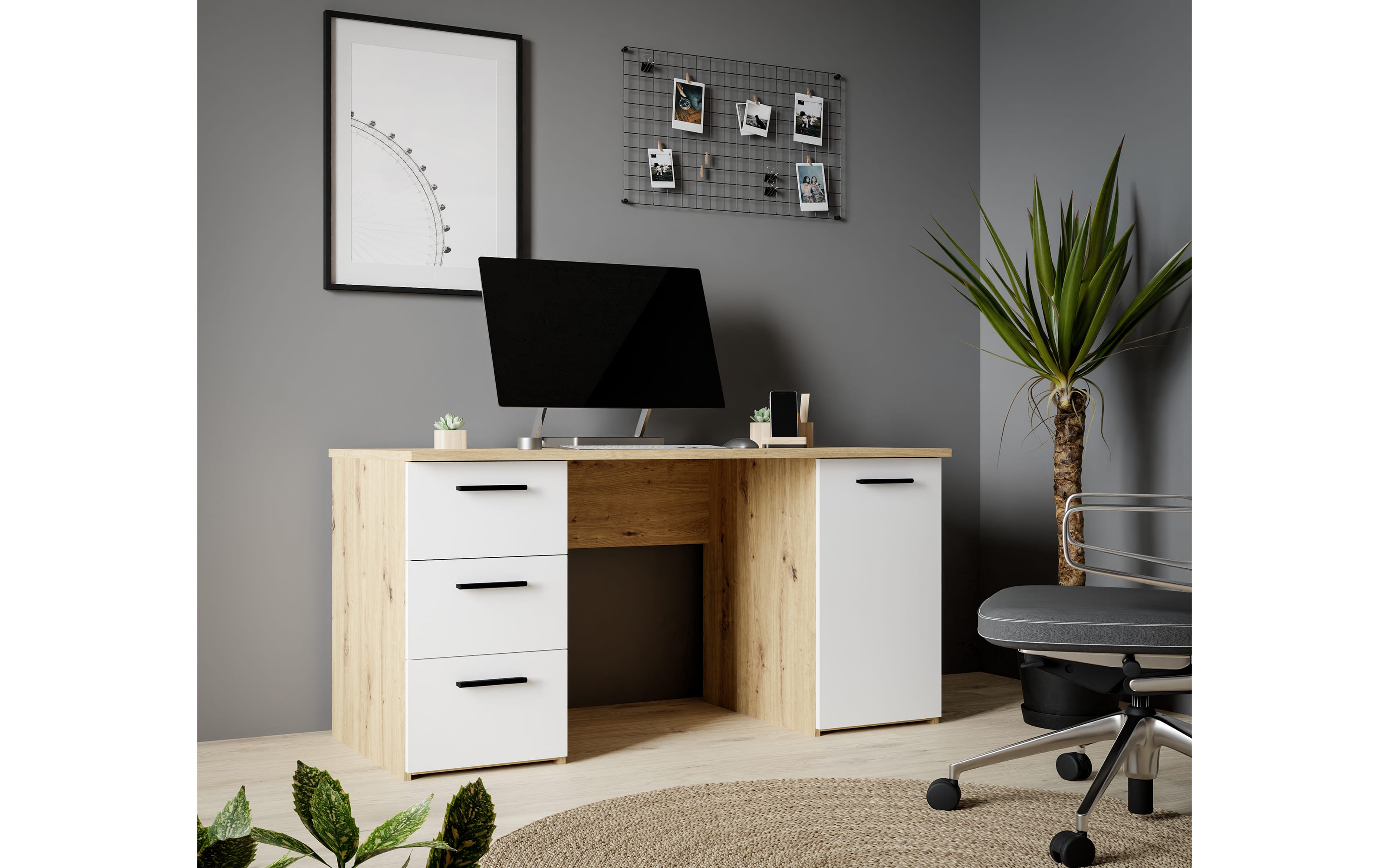 Schreibtisch Net106, Artisan Eiche Nachbildung/weiß