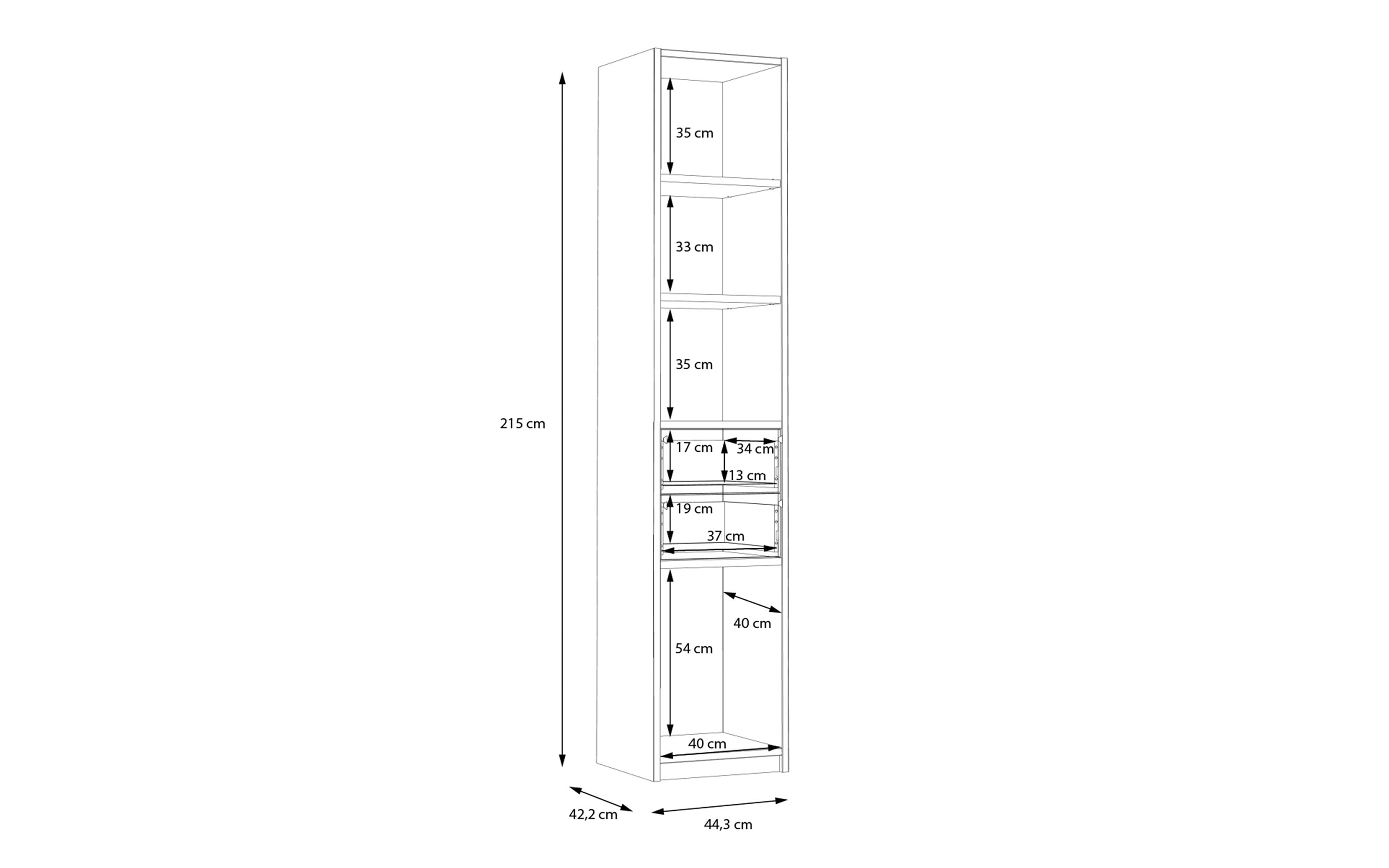Regal Smart Room, Eiche-Nachbildung/weiß, 44,4 cm