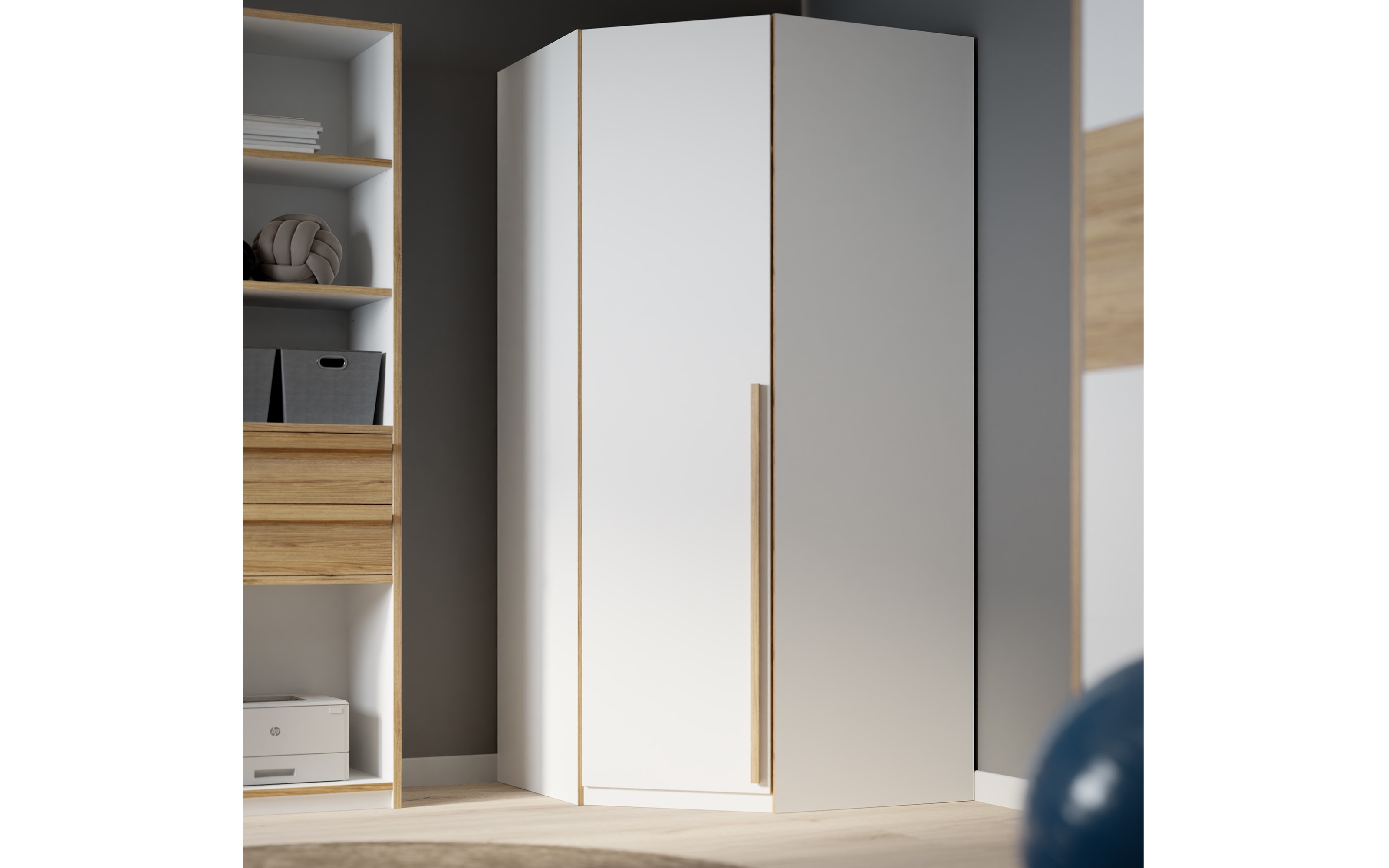 Eckkleiderschrank Smart Room, Eiche-Nachbildung/weiß, 