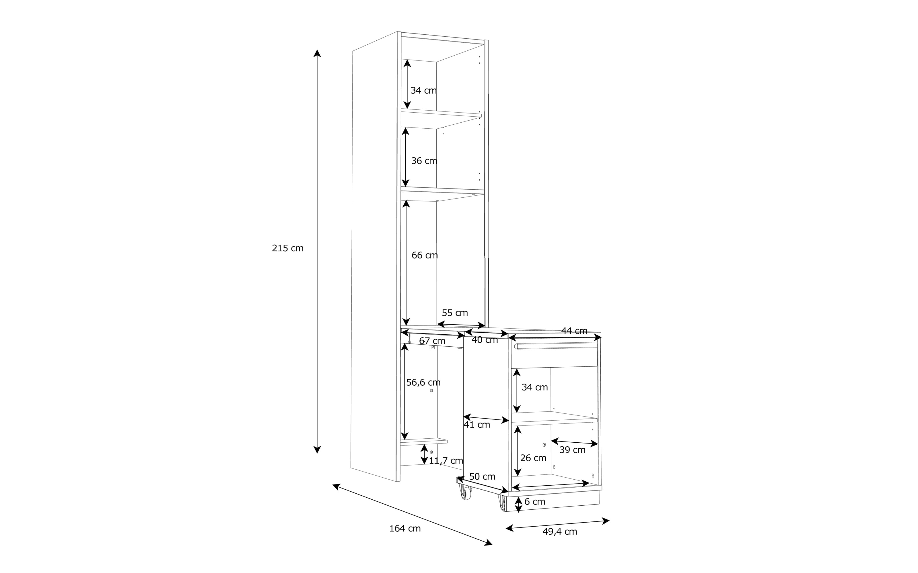 Multifunktionales Regal Smart Room, Eiche-Nachbildung/weiß